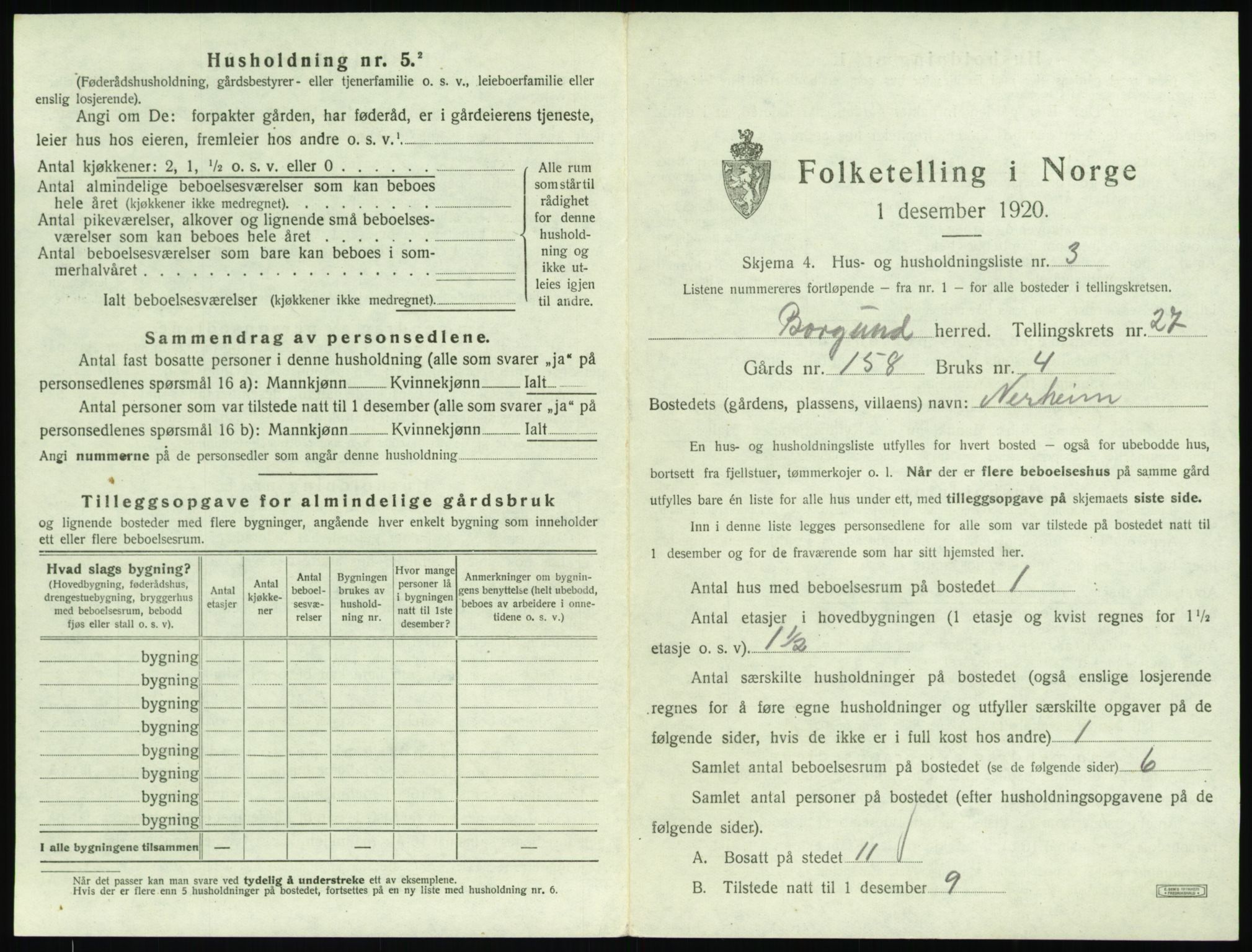 SAT, 1920 census for Borgund, 1920, p. 2142