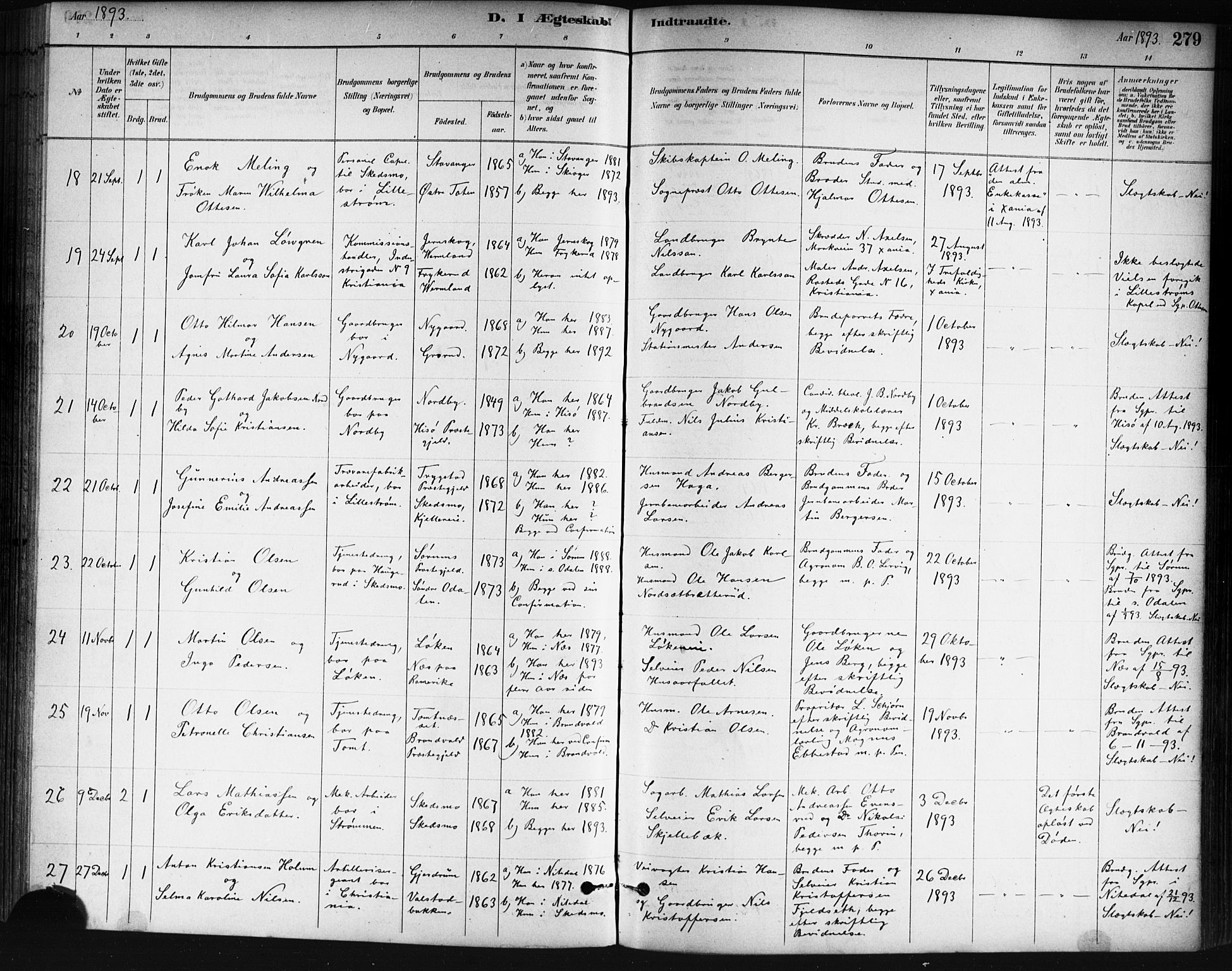Skedsmo prestekontor Kirkebøker, SAO/A-10033a/G/Ga/L0004: Parish register (copy) no. I 4, 1883-1895, p. 279