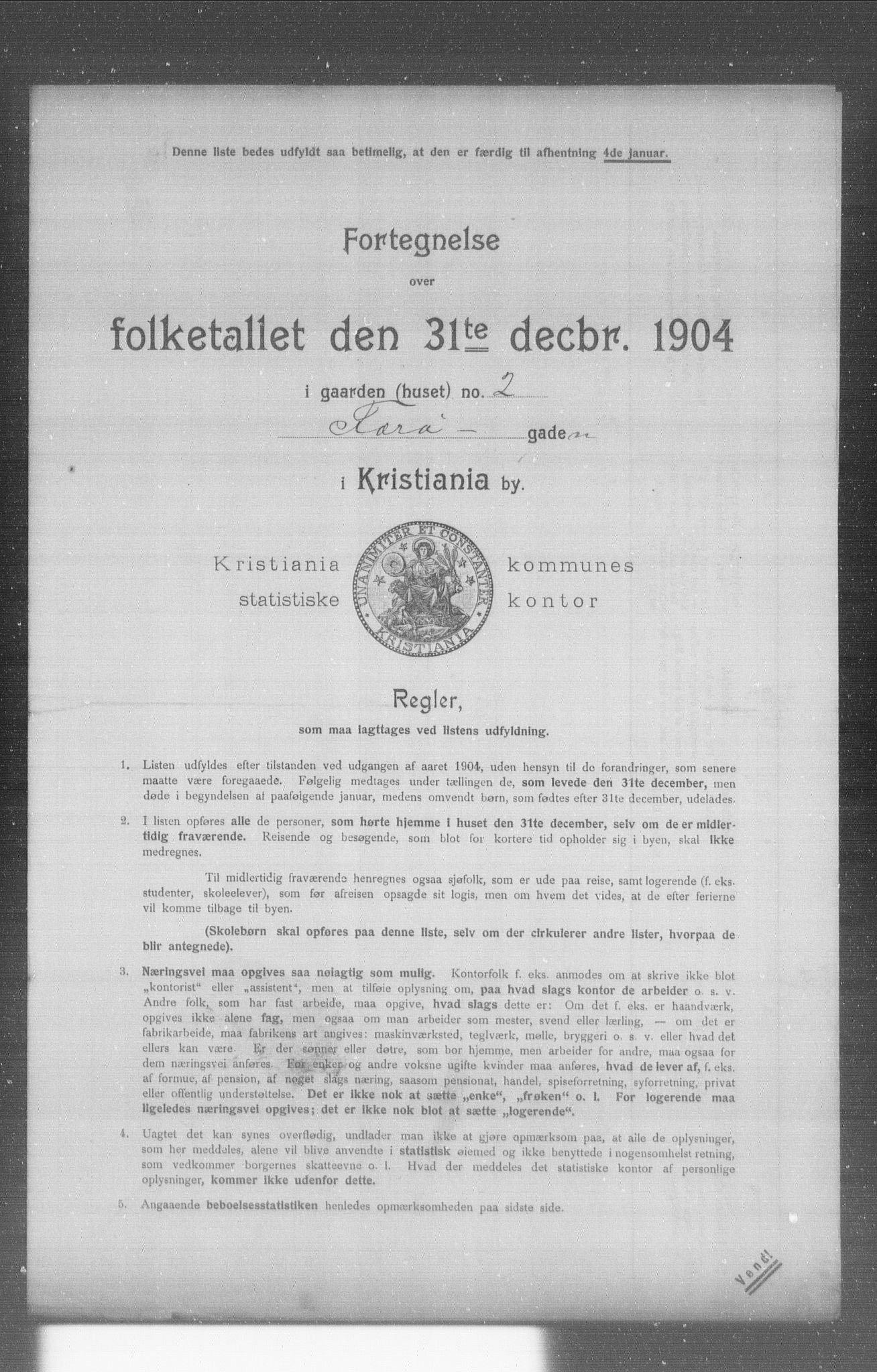 OBA, Municipal Census 1904 for Kristiania, 1904, p. 5734