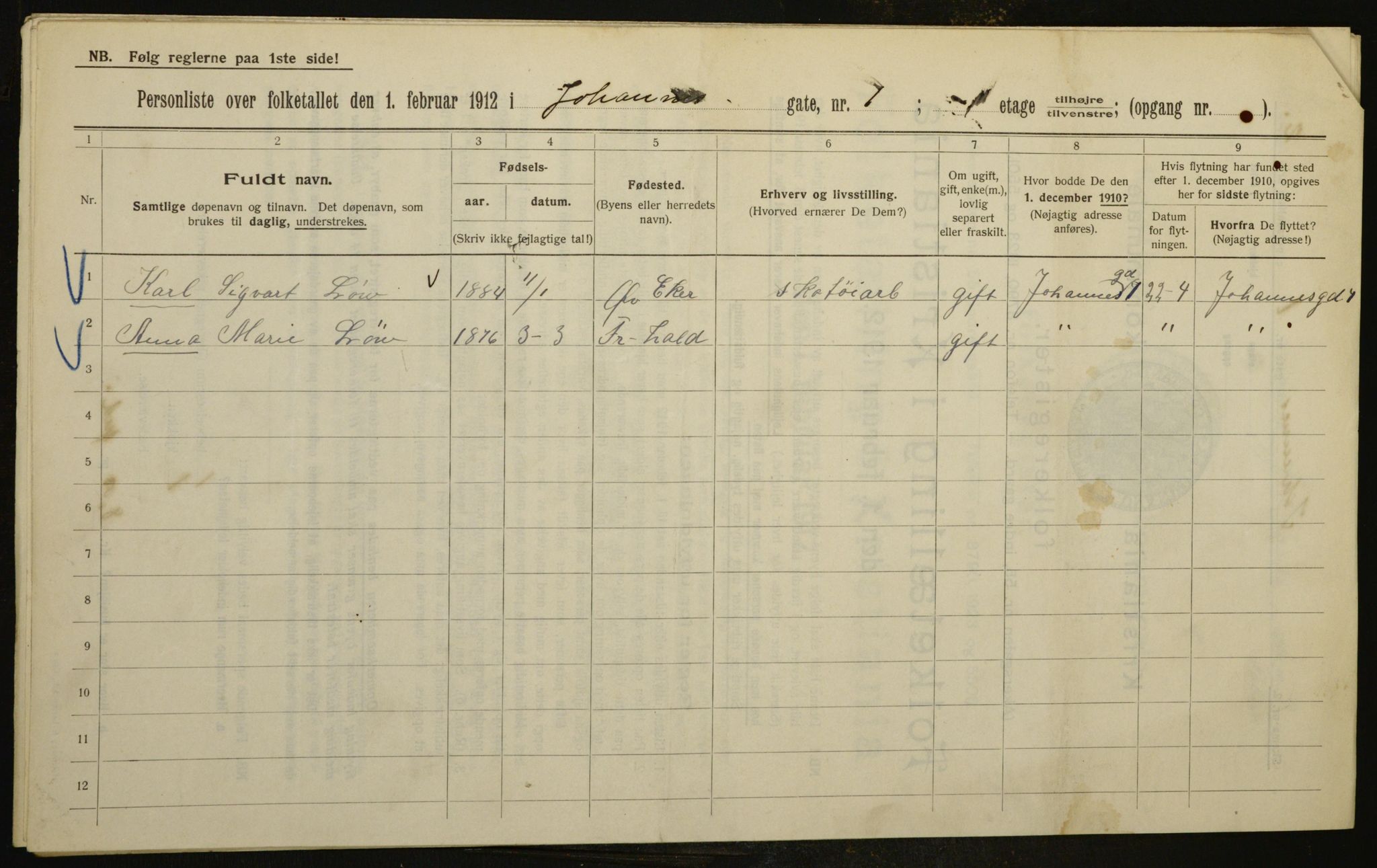 OBA, Municipal Census 1912 for Kristiania, 1912, p. 47479