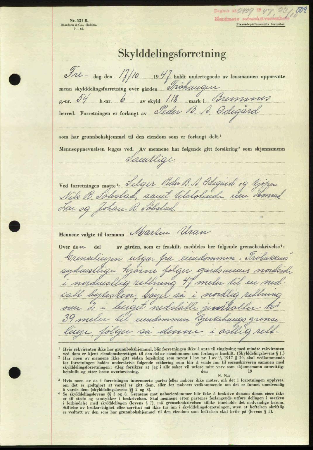 Nordmøre sorenskriveri, AV/SAT-A-4132/1/2/2Ca: Mortgage book no. A106, 1947-1947, Diary no: : 2429/1947