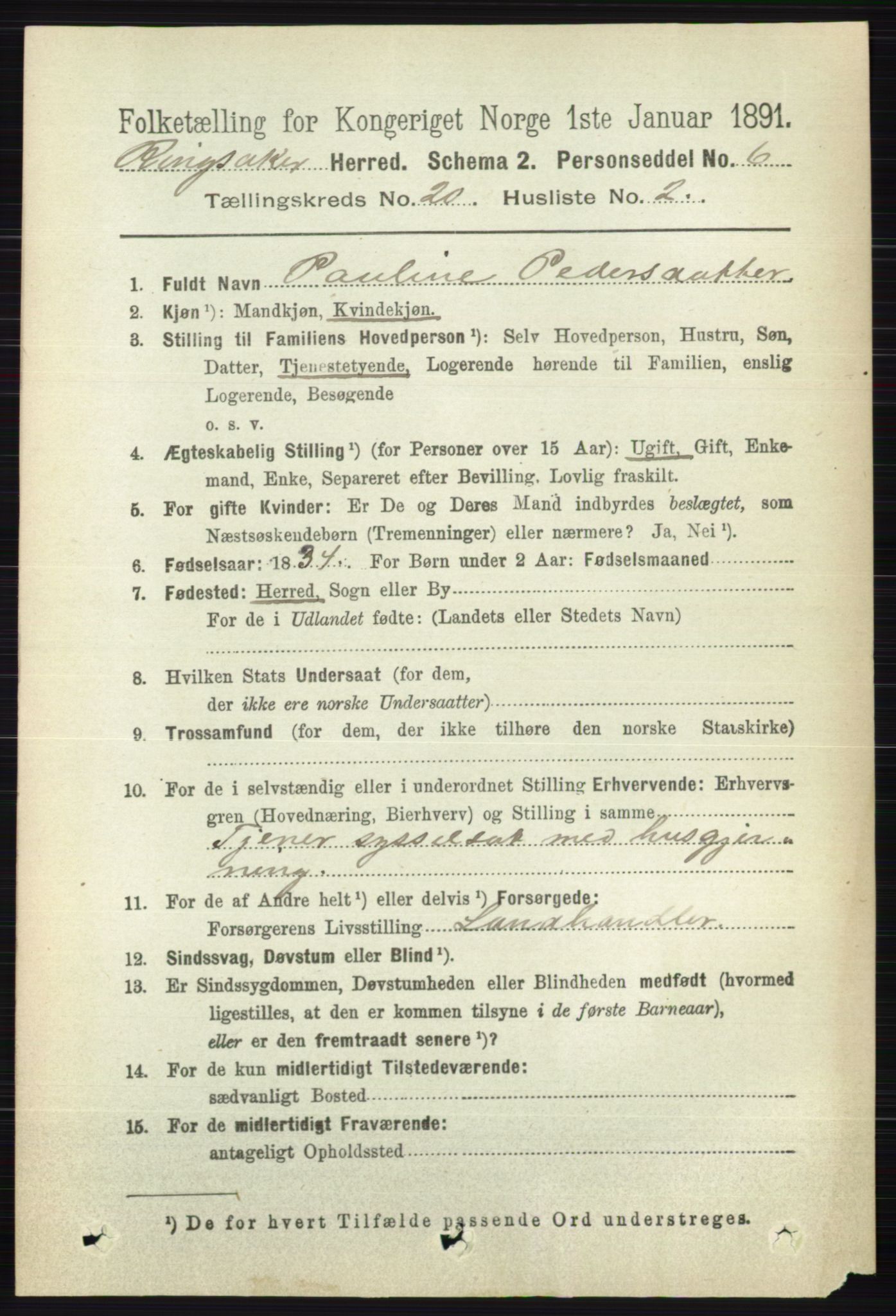 RA, 1891 census for 0412 Ringsaker, 1891, p. 11114