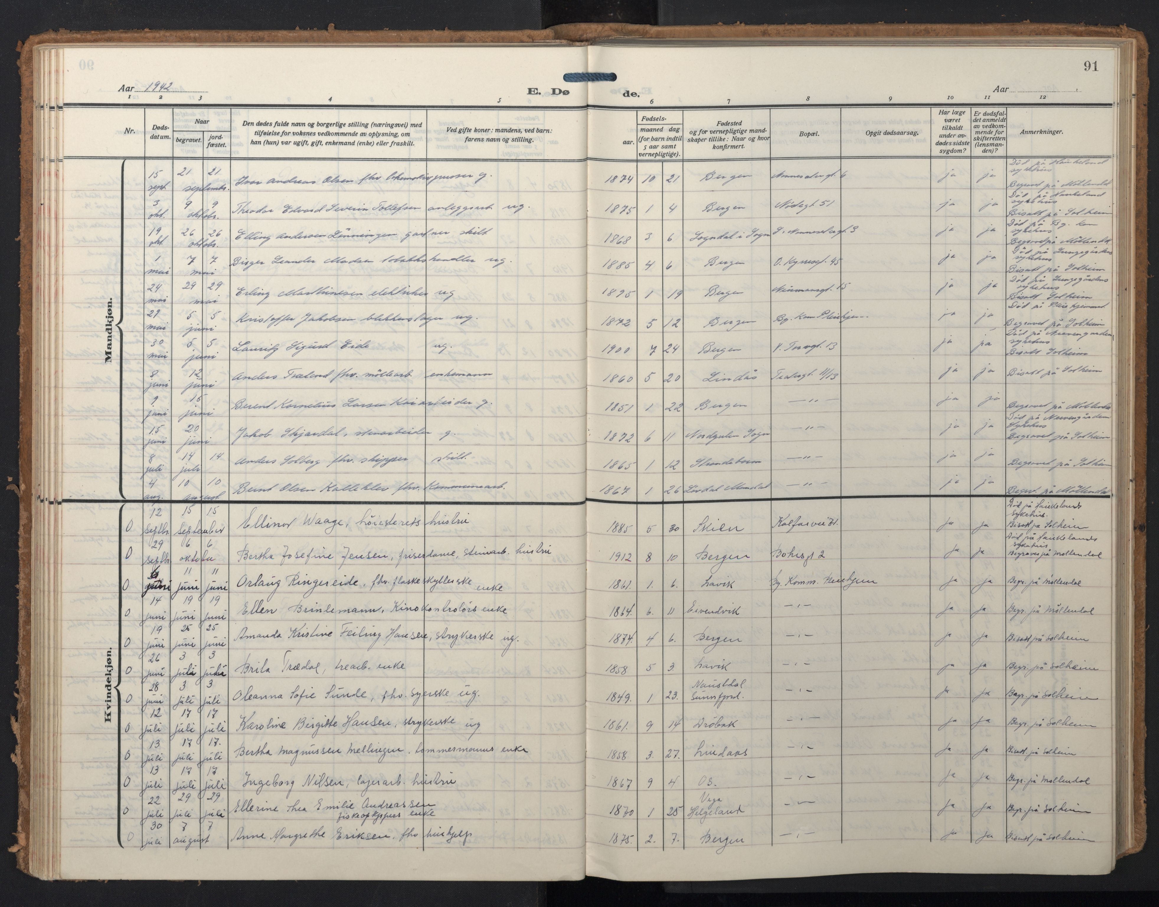 Domkirken sokneprestembete, AV/SAB-A-74801/H/Hab/L0043: Parish register (copy) no. E 7, 1929-1965, p. 90b-91a