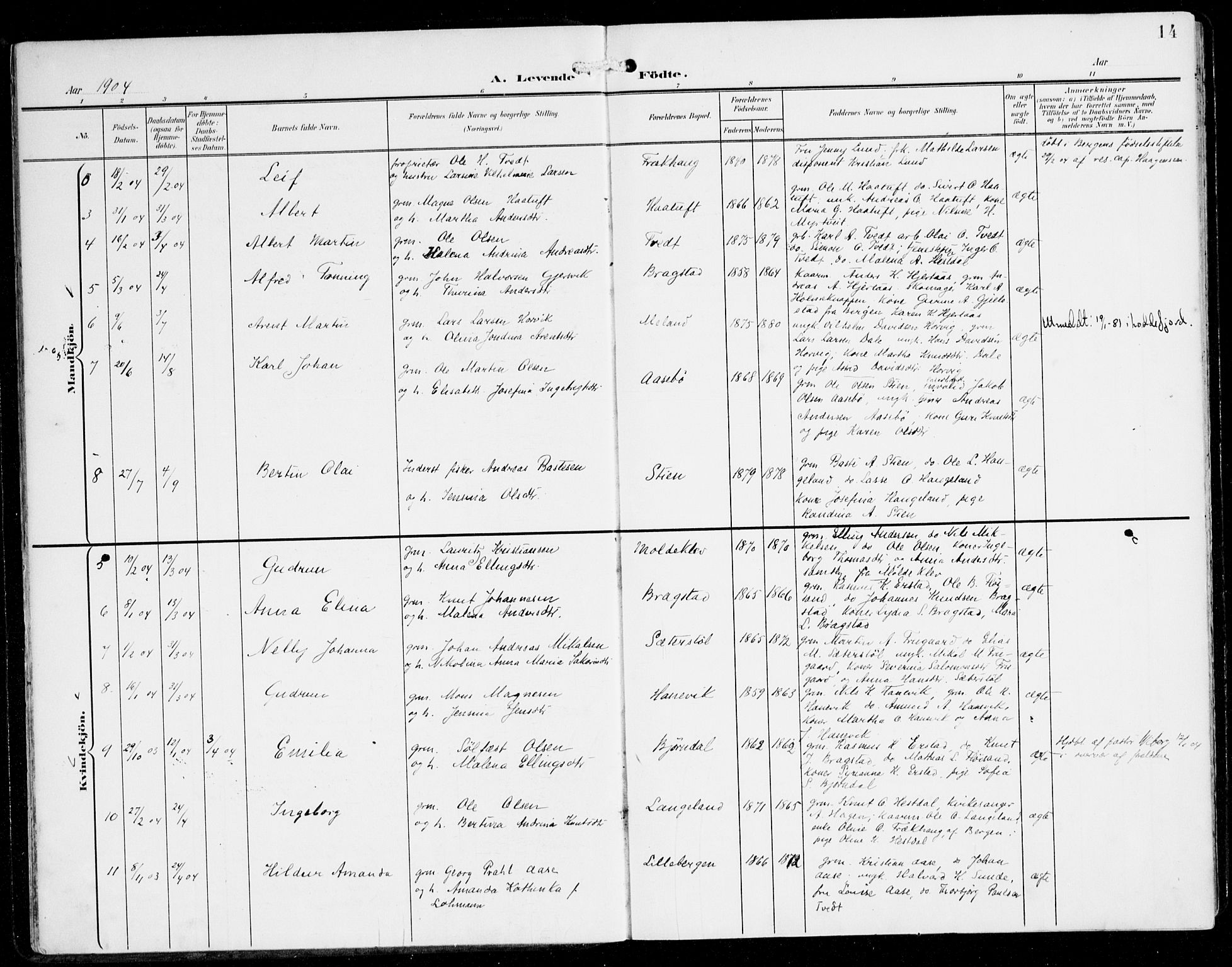 Alversund Sokneprestembete, AV/SAB-A-73901/H/Ha/Haa/Haac/L0002: Parish register (official) no. C 2, 1901-1921, p. 14