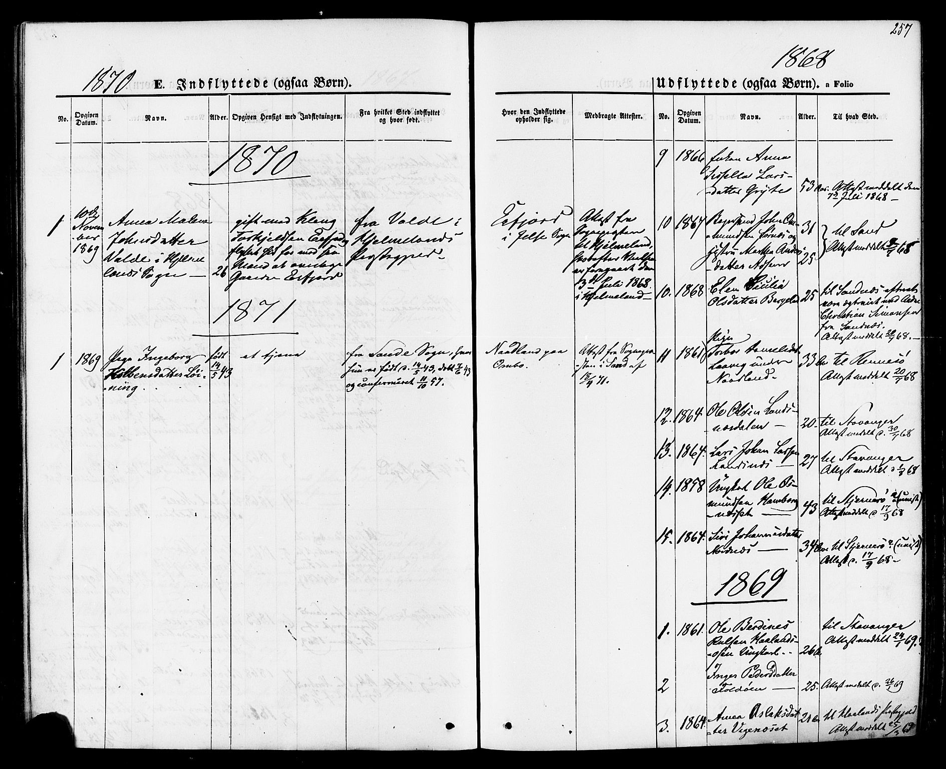 Jelsa sokneprestkontor, SAST/A-101842/01/IV: Parish register (official) no. A 8, 1867-1883, p. 257