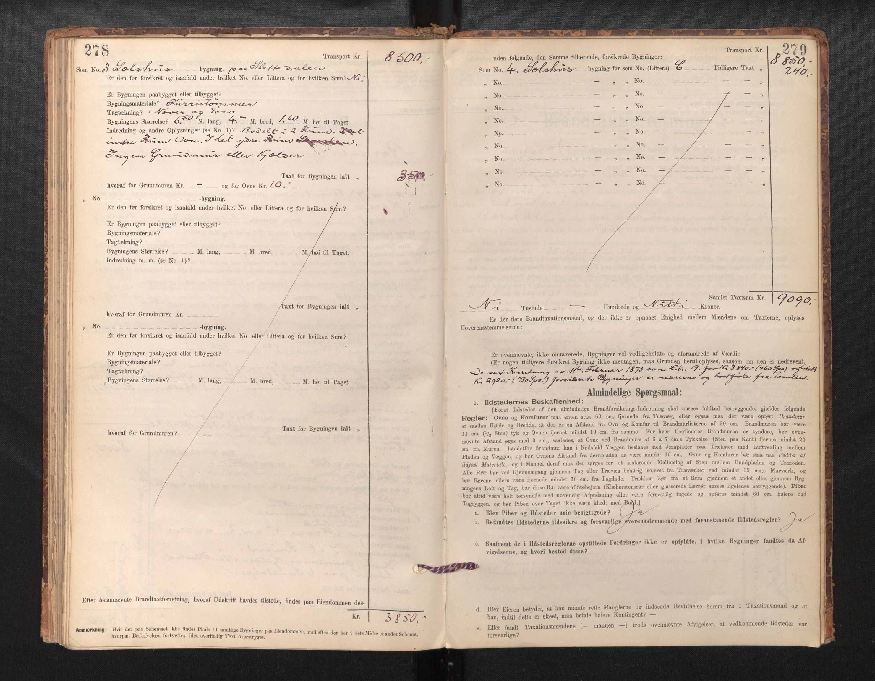 Lensmannen i Årdal, AV/SAB-A-30501/0012/L0008: Branntakstprotokoll, skjematakst, 1895-1915, p. 278-279