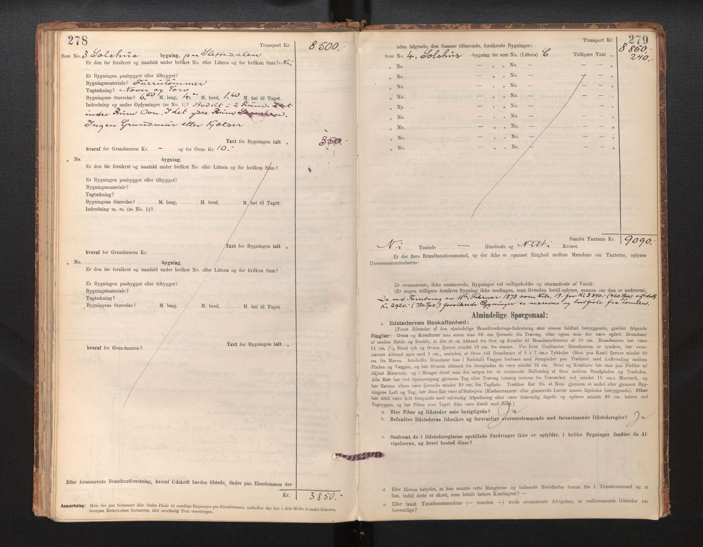 Lensmannen i Årdal, SAB/A-30501/0012/L0008: Branntakstprotokoll, skjematakst, 1895-1915, p. 278-279