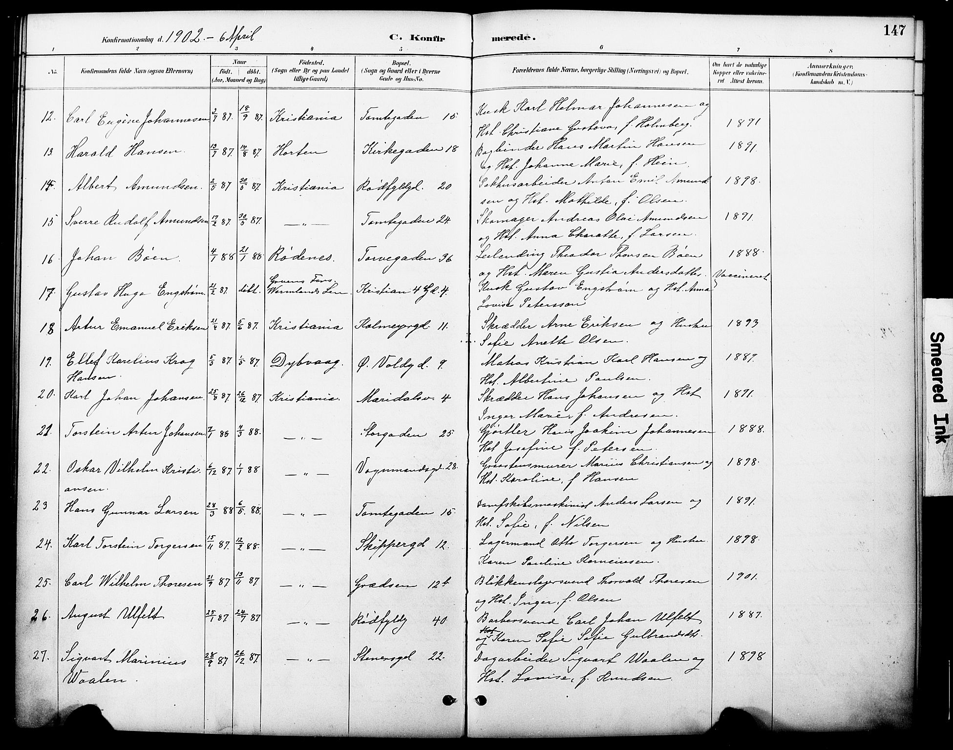 Oslo domkirke Kirkebøker, AV/SAO-A-10752/F/Fa/L0030: Parish register (official) no. 30, 1887-1918, p. 147