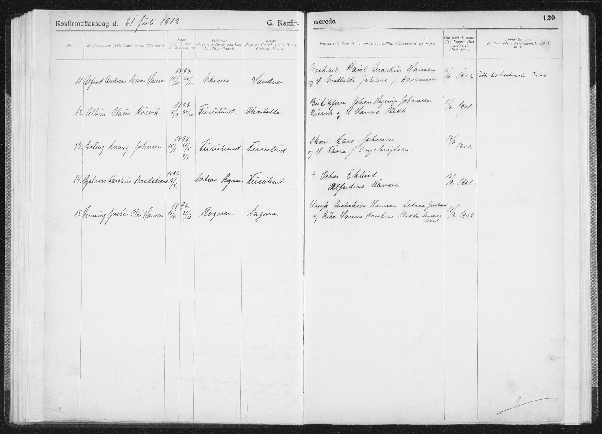 Ministerialprotokoller, klokkerbøker og fødselsregistre - Nordland, SAT/A-1459/850/L0711: Curate's parish register no. 850B01, 1902-1915, p. 120