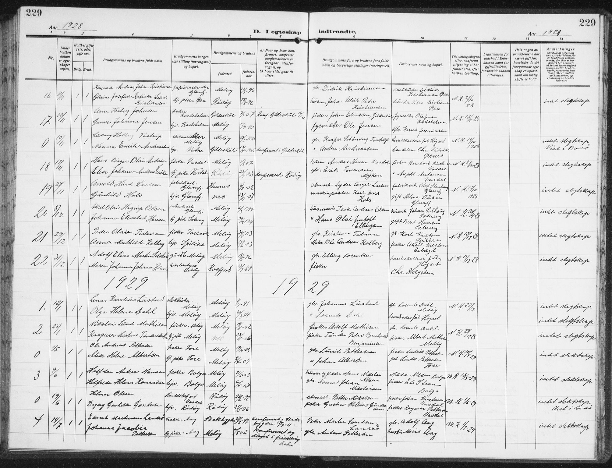 Ministerialprotokoller, klokkerbøker og fødselsregistre - Nordland, SAT/A-1459/843/L0640: Parish register (copy) no. 843C09, 1925-1941, p. 229
