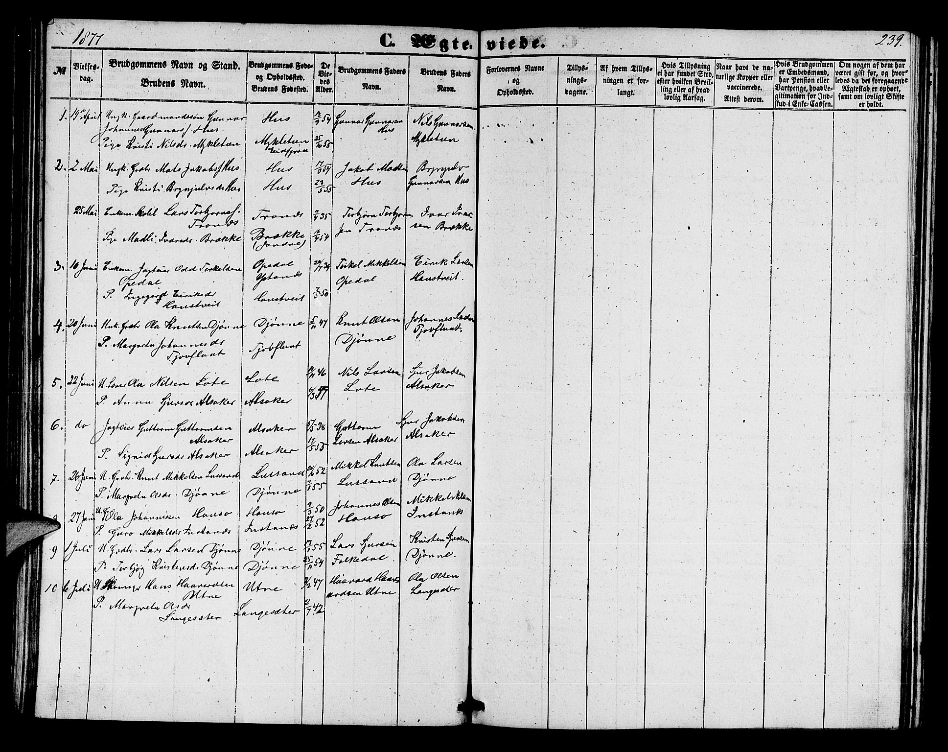 Ullensvang sokneprestembete, SAB/A-78701/H/Hab: Parish register (copy) no. E 6, 1857-1886, p. 239