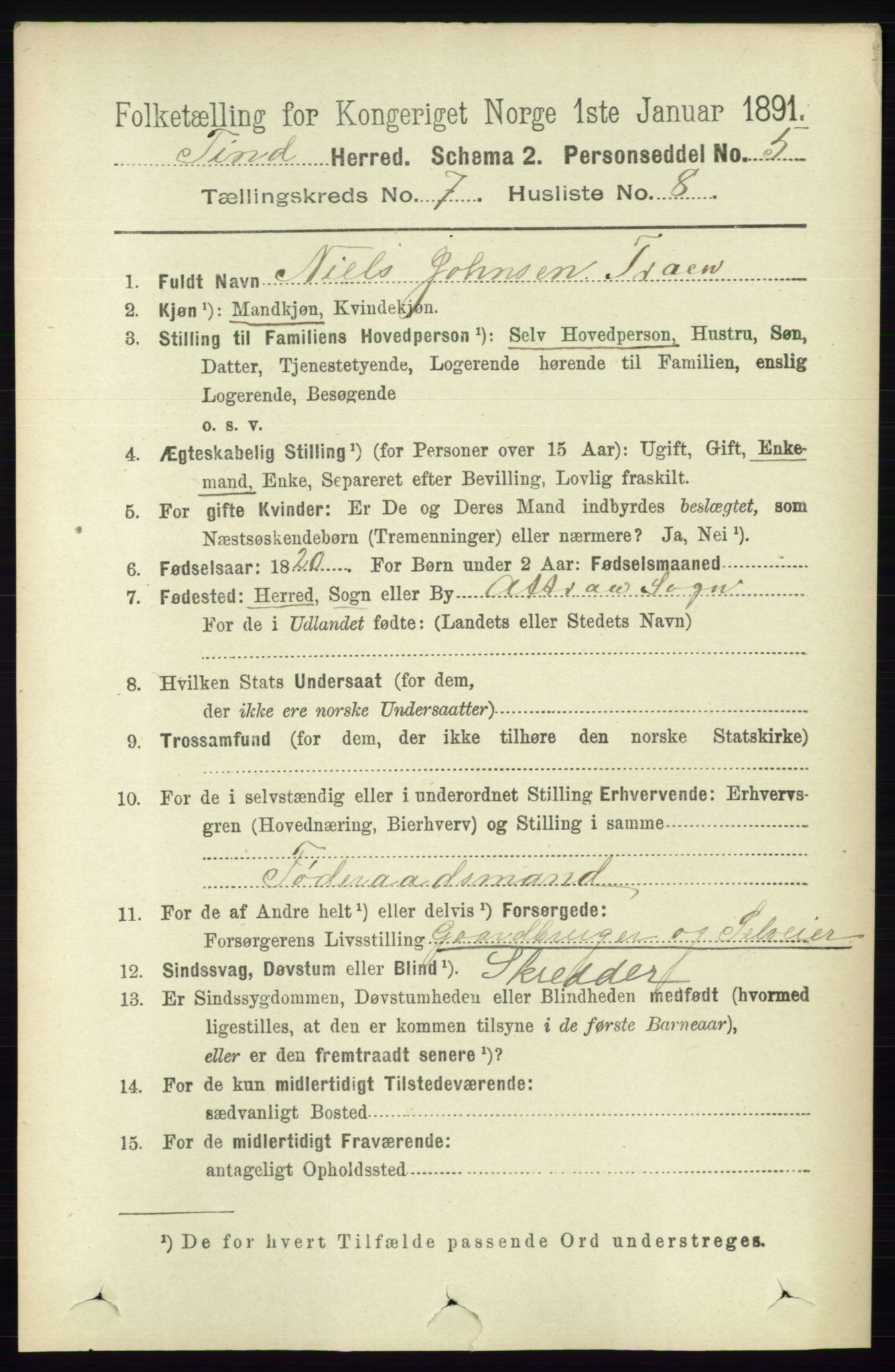 RA, 1891 census for 0826 Tinn, 1891, p. 1474