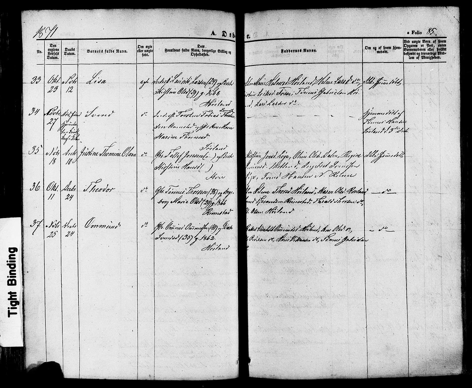 Hå sokneprestkontor, AV/SAST-A-101801/001/30BA/L0008: Parish register (official) no. A 7, 1853-1878, p. 85
