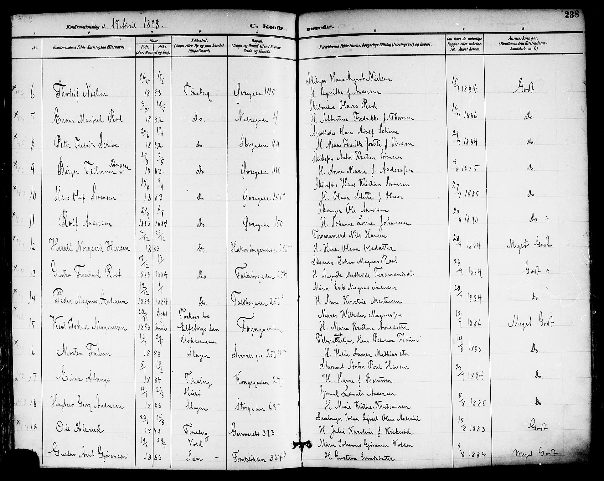 Tønsberg kirkebøker, AV/SAKO-A-330/F/Fa/L0012: Parish register (official) no. I 12, 1891-1899, p. 238