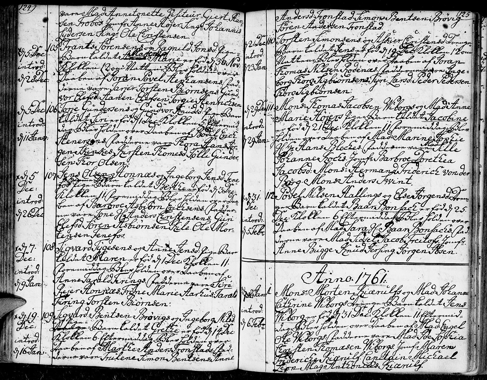 Kristiansand domprosti, SAK/1112-0006/F/Fa/L0002: Parish register (official) no. A 2, 1755-1778, p. 124-125