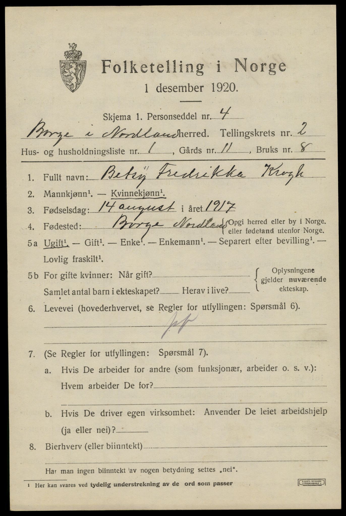 SAT, 1920 census for Borge, 1920, p. 2225