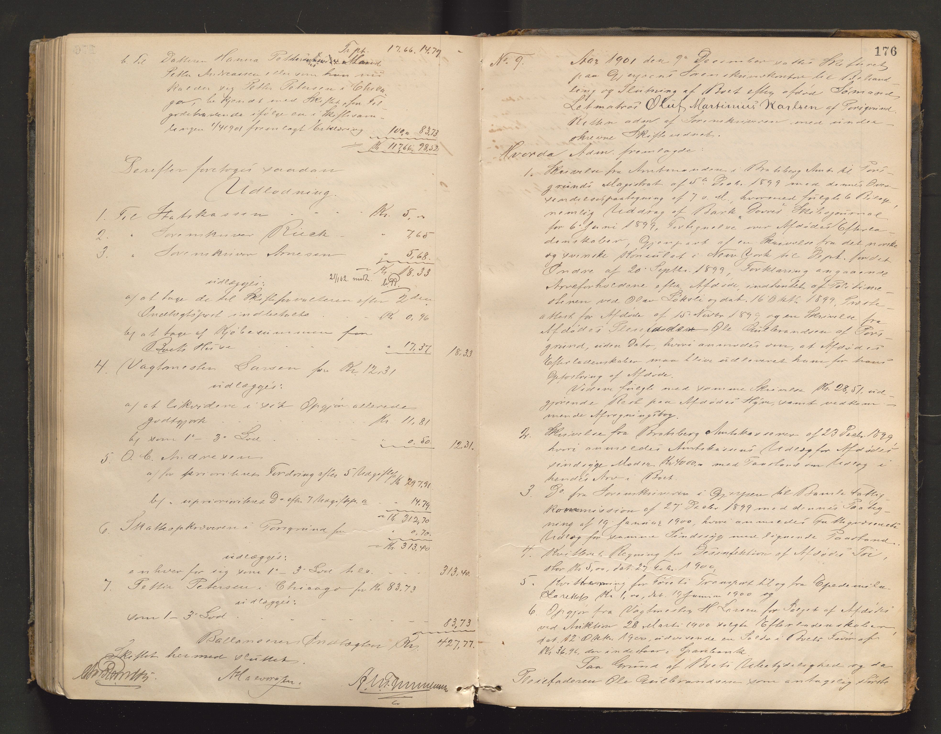 Porsgrunn byfogd, AV/SAKO-A-106/H/Hb/L0010: Skifteprotokoll - e., 1882-1902, p. 175b-176a