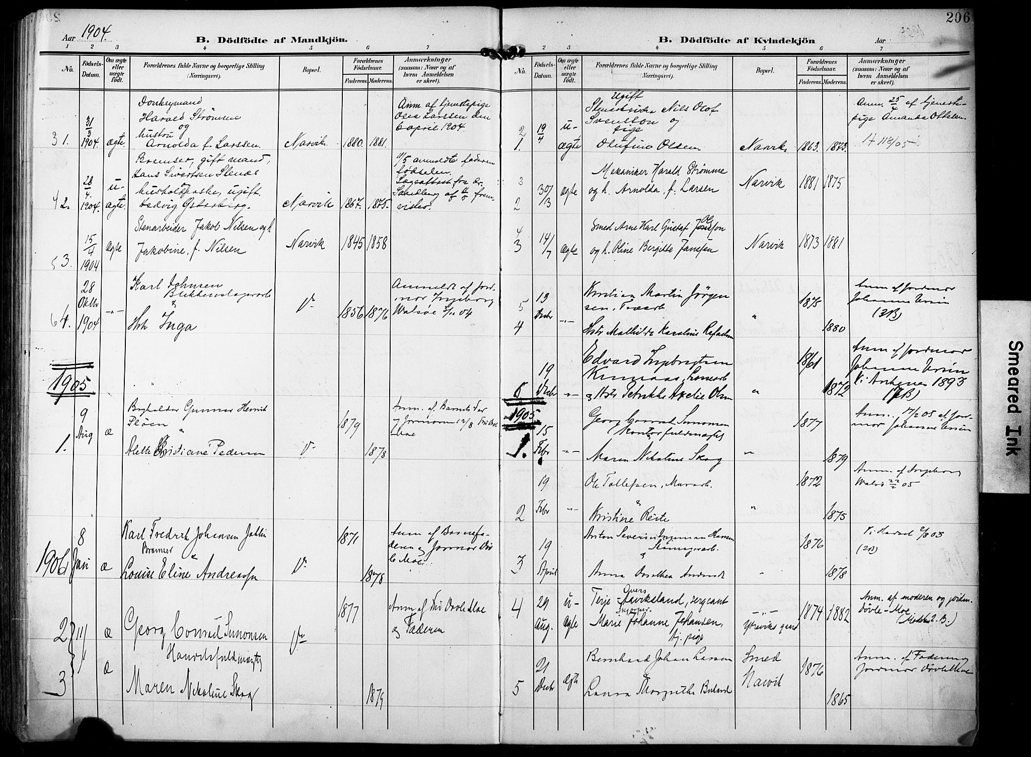 Ministerialprotokoller, klokkerbøker og fødselsregistre - Nordland, AV/SAT-A-1459/871/L0994: Parish register (official) no. 871A10, 1902-1910, p. 206