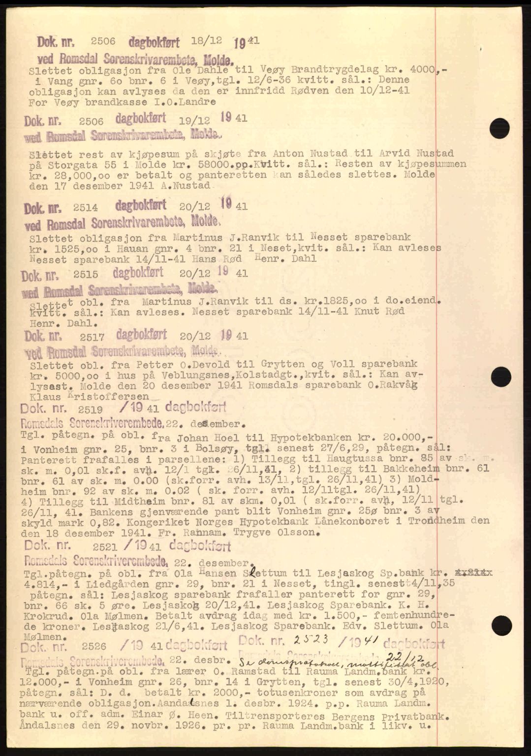 Romsdal sorenskriveri, AV/SAT-A-4149/1/2/2C: Mortgage book no. C1a, 1936-1945, Diary no: : 2506/1941