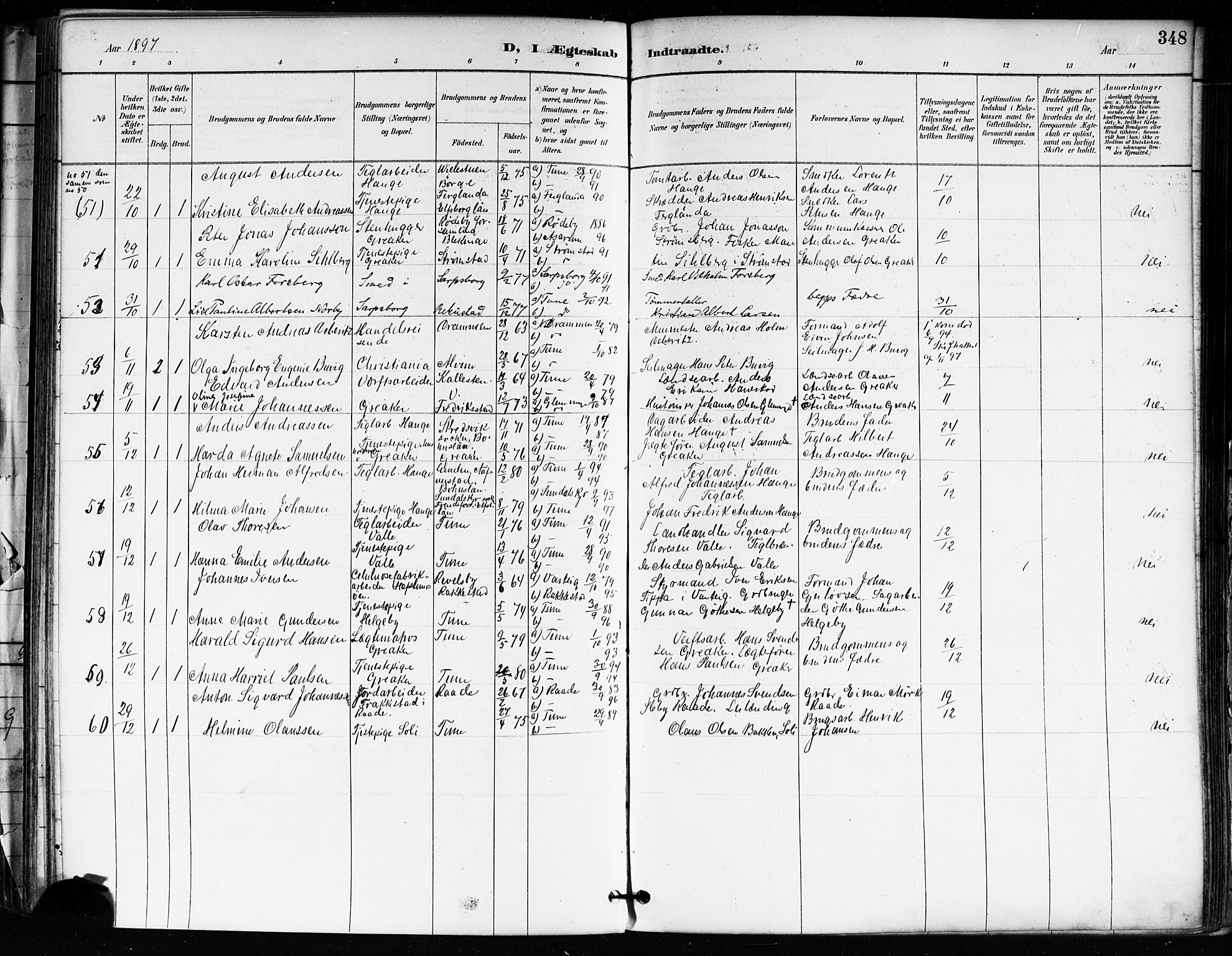Tune prestekontor Kirkebøker, AV/SAO-A-2007/F/Fa/L0018: Parish register (official) no. 18, 1887-1898, p. 348