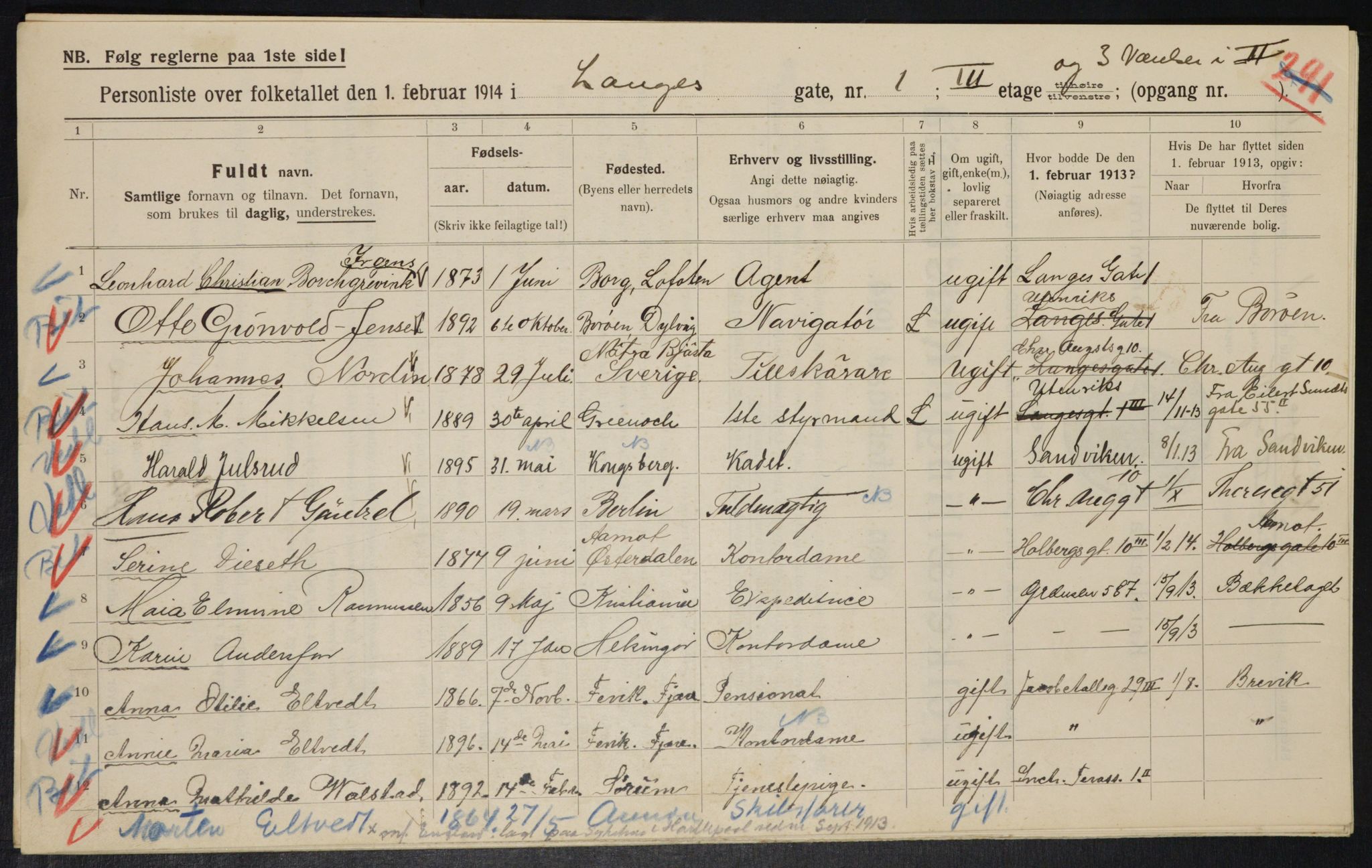 OBA, Municipal Census 1914 for Kristiania, 1914, p. 56240