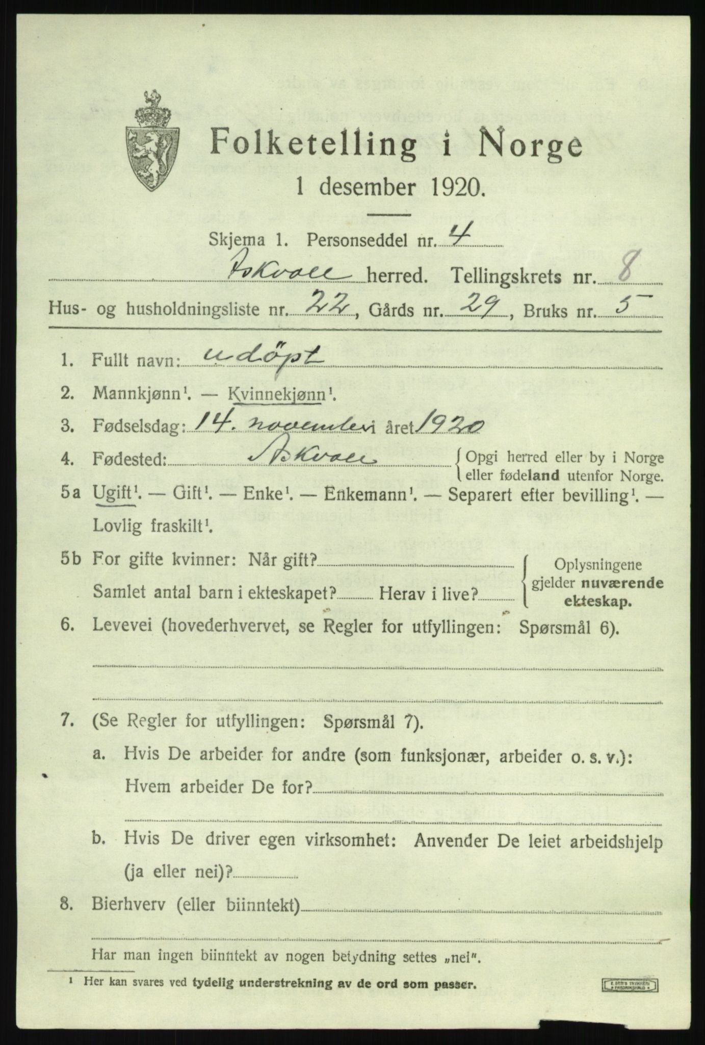 SAB, 1920 census for Askvoll, 1920, p. 3864