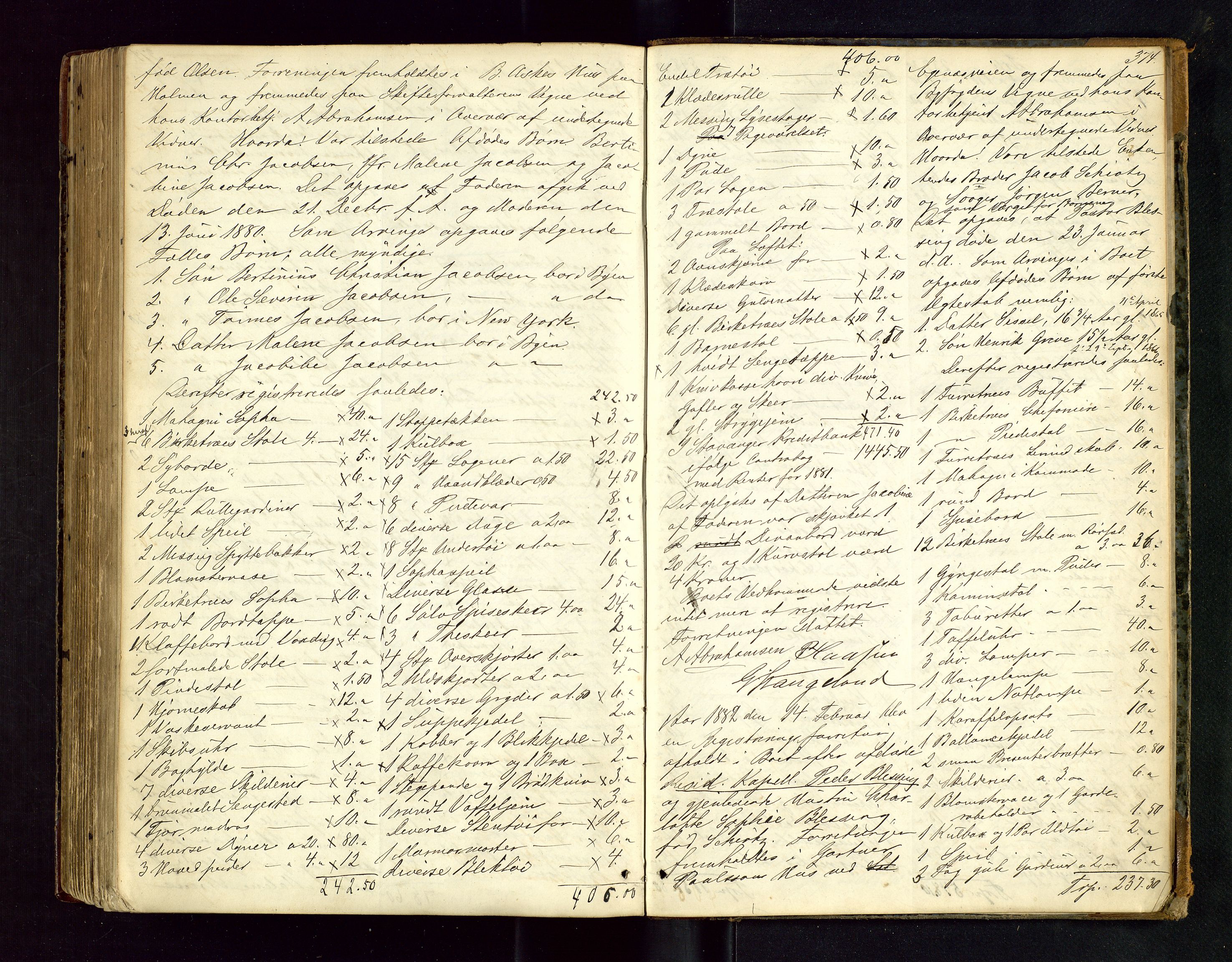 Stavanger byfogd, AV/SAST-A-101408/001/5/50/503BA/L0003: Registreringsprotokoll, 1864-1882, p. 374