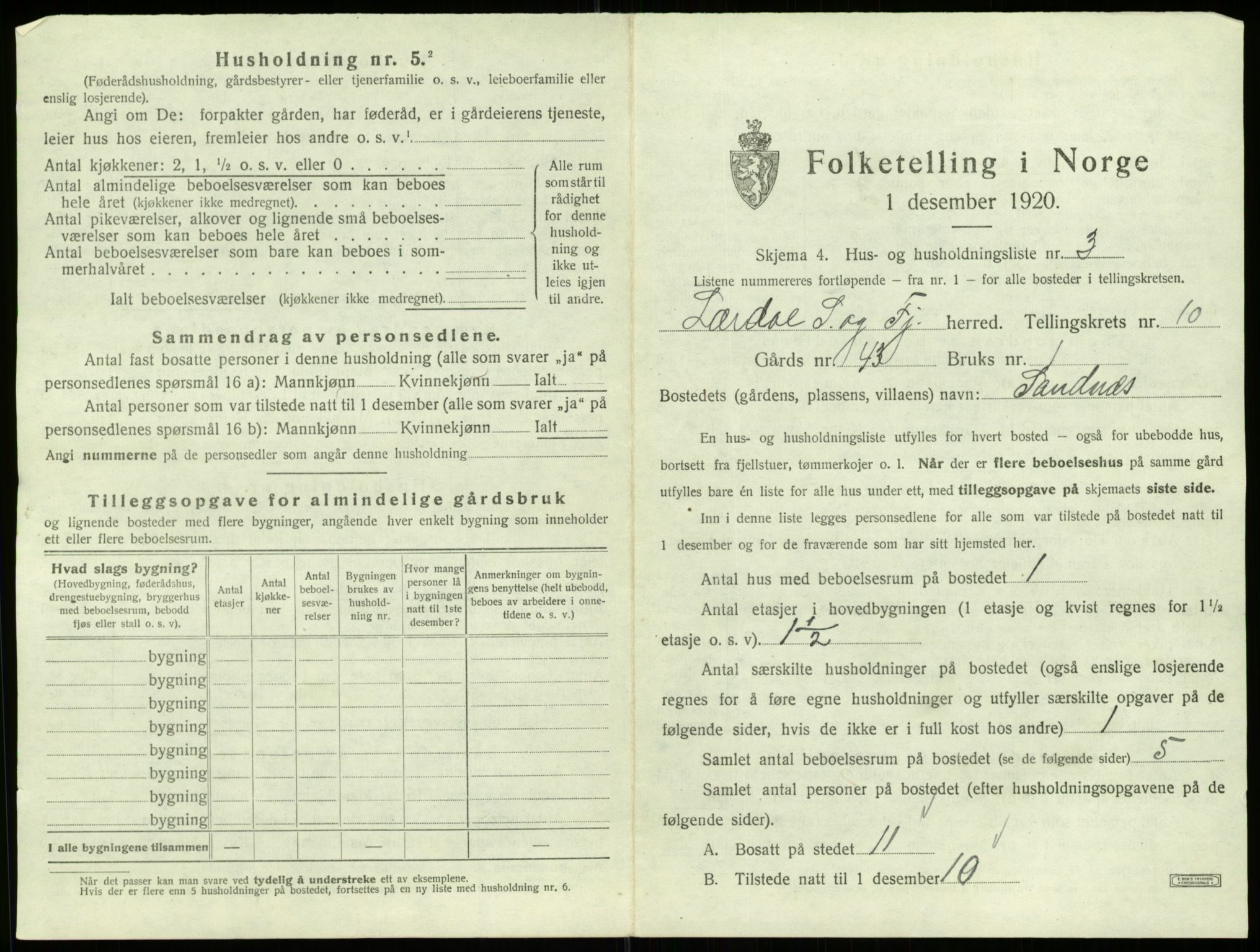 SAB, 1920 census for Lærdal, 1920, p. 792