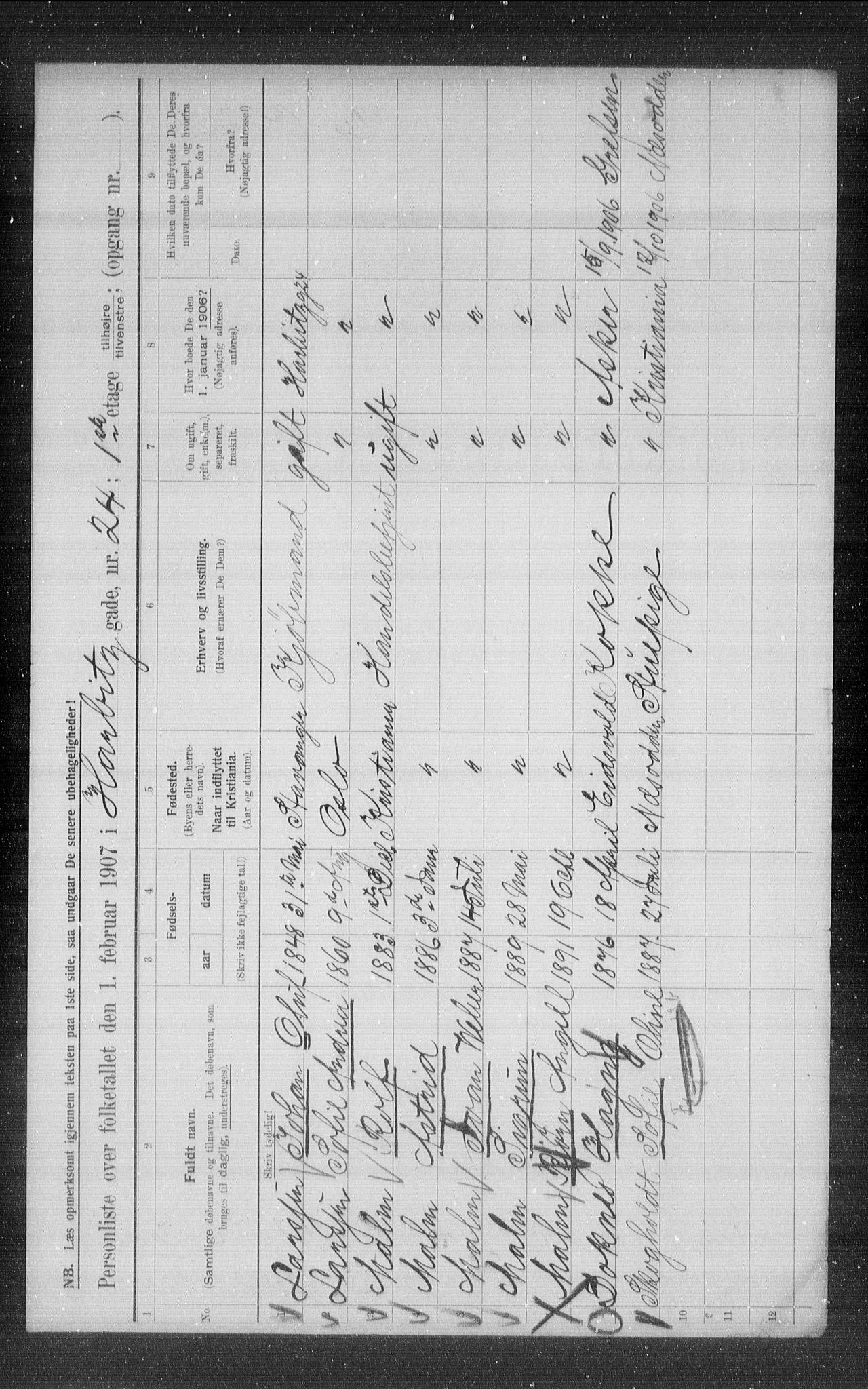 OBA, Municipal Census 1907 for Kristiania, 1907, p. 18074