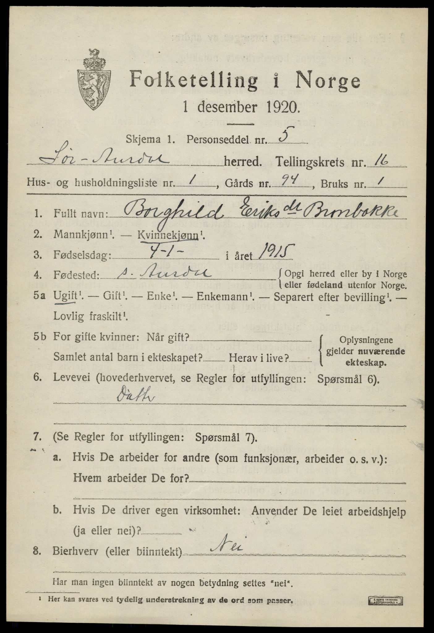 SAH, 1920 census for Sør-Aurdal, 1920, p. 9221