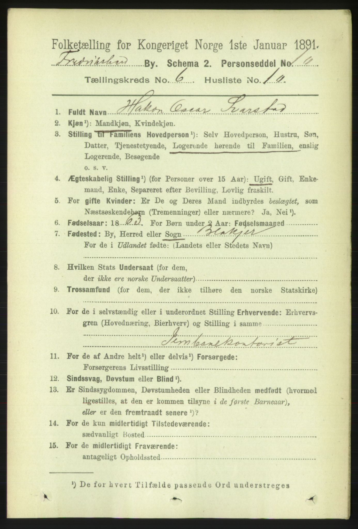 RA, 1891 census for 0101 Fredrikshald, 1891, p. 4645