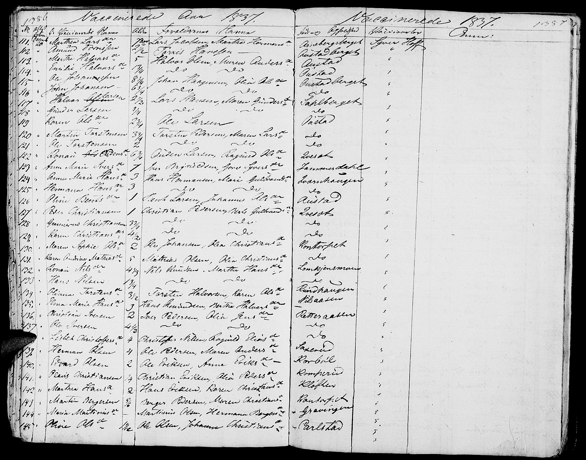 Hof prestekontor, AV/SAH-PREST-038/H/Ha/Haa/L0006: Parish register (official) no. 6, 1822-1841, p. 1386-1387