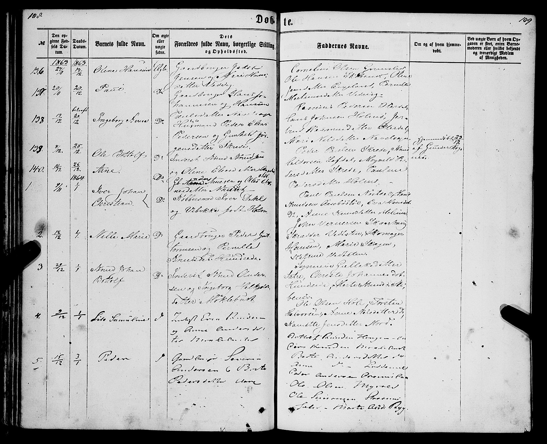 Eid sokneprestembete, SAB/A-82301/H/Haa/Haaa/L0009: Parish register (official) no. A 9, 1861-1868, p. 108-109