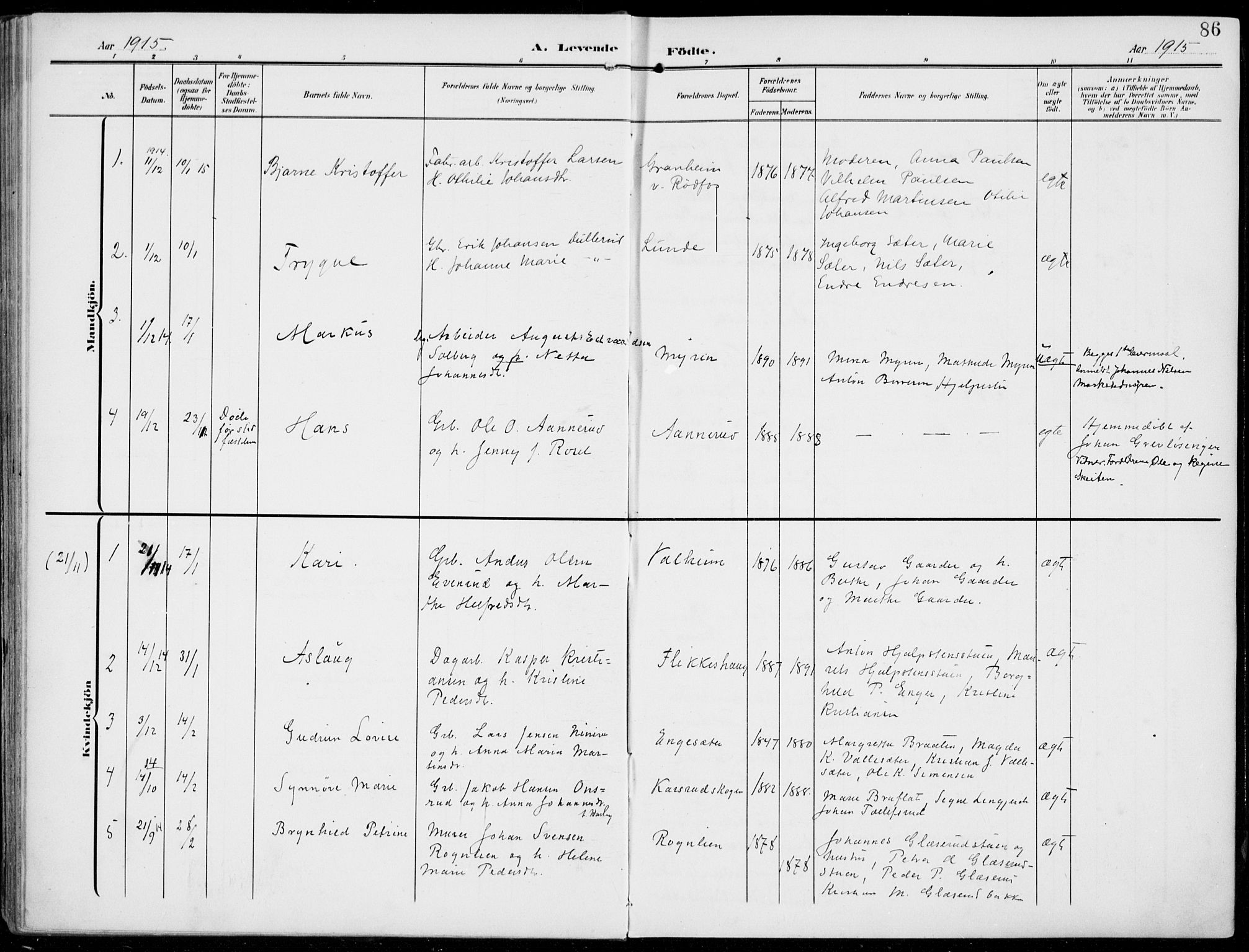 Vestre Toten prestekontor, AV/SAH-PREST-108/H/Ha/Haa/L0014: Parish register (official) no. 14, 1907-1920, p. 86