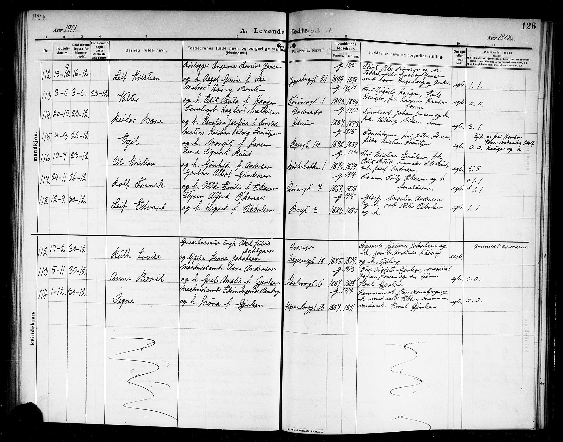 Larvik kirkebøker, SAKO/A-352/G/Ga/L0008: Parish register (copy) no. I 8, 1909-1920, p. 126