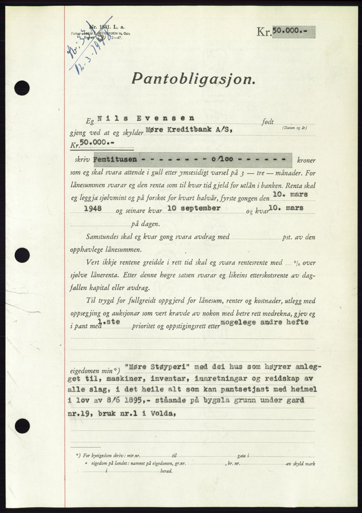 Søre Sunnmøre sorenskriveri, AV/SAT-A-4122/1/2/2C/L0115: Mortgage book no. 3B, 1947-1948, Diary no: : 331/1948