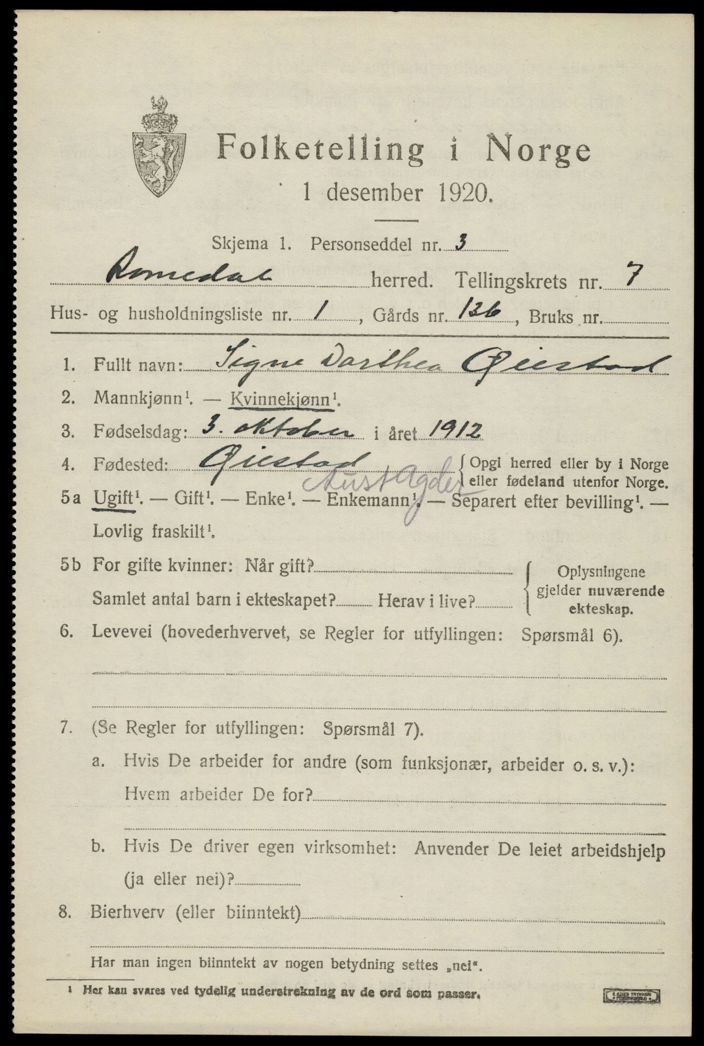 SAH, 1920 census for Romedal, 1920, p. 8703