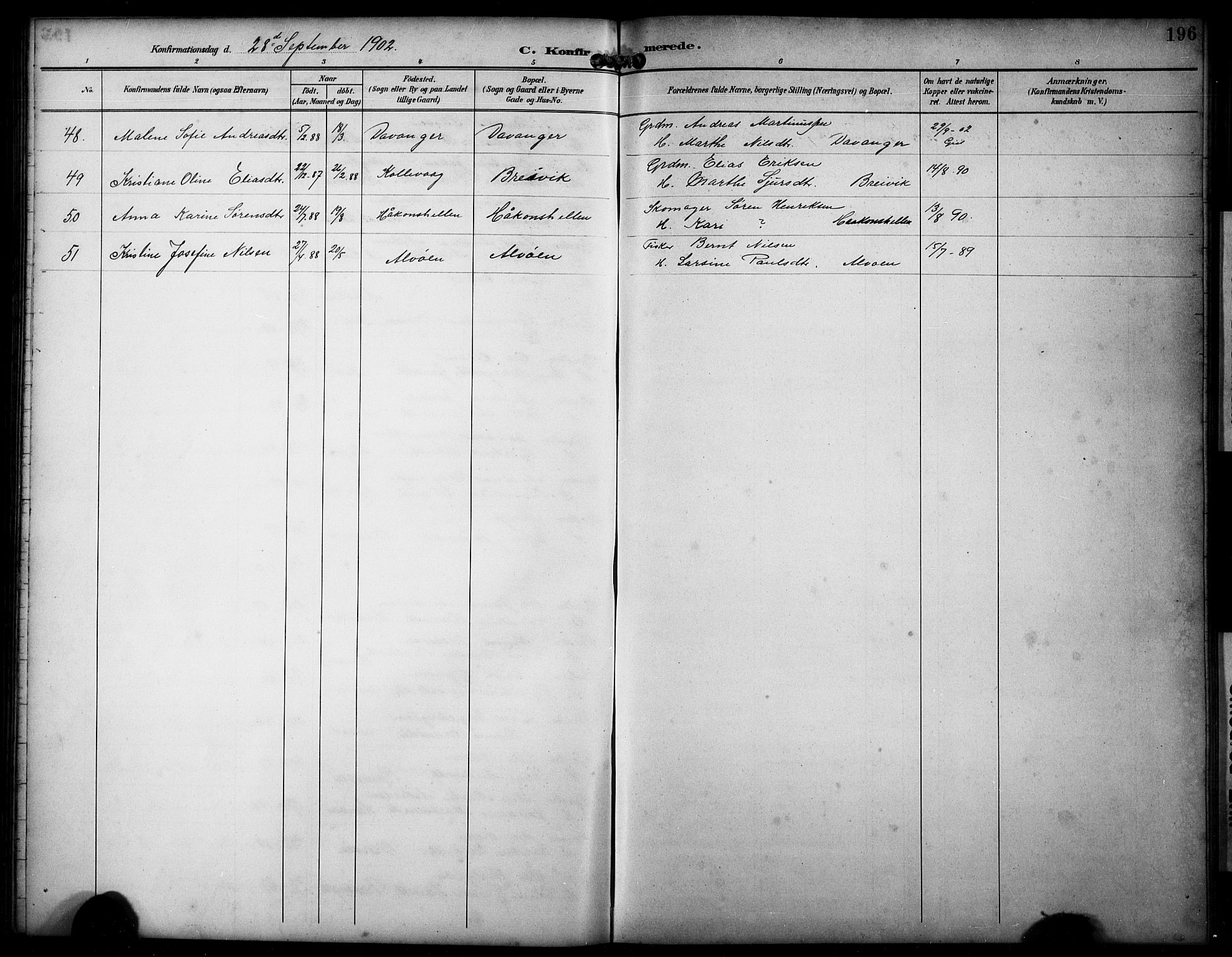 Askøy Sokneprestembete, AV/SAB-A-74101/H/Ha/Hab/Haba/L0009: Parish register (copy) no. A 9, 1894-1903, p. 196
