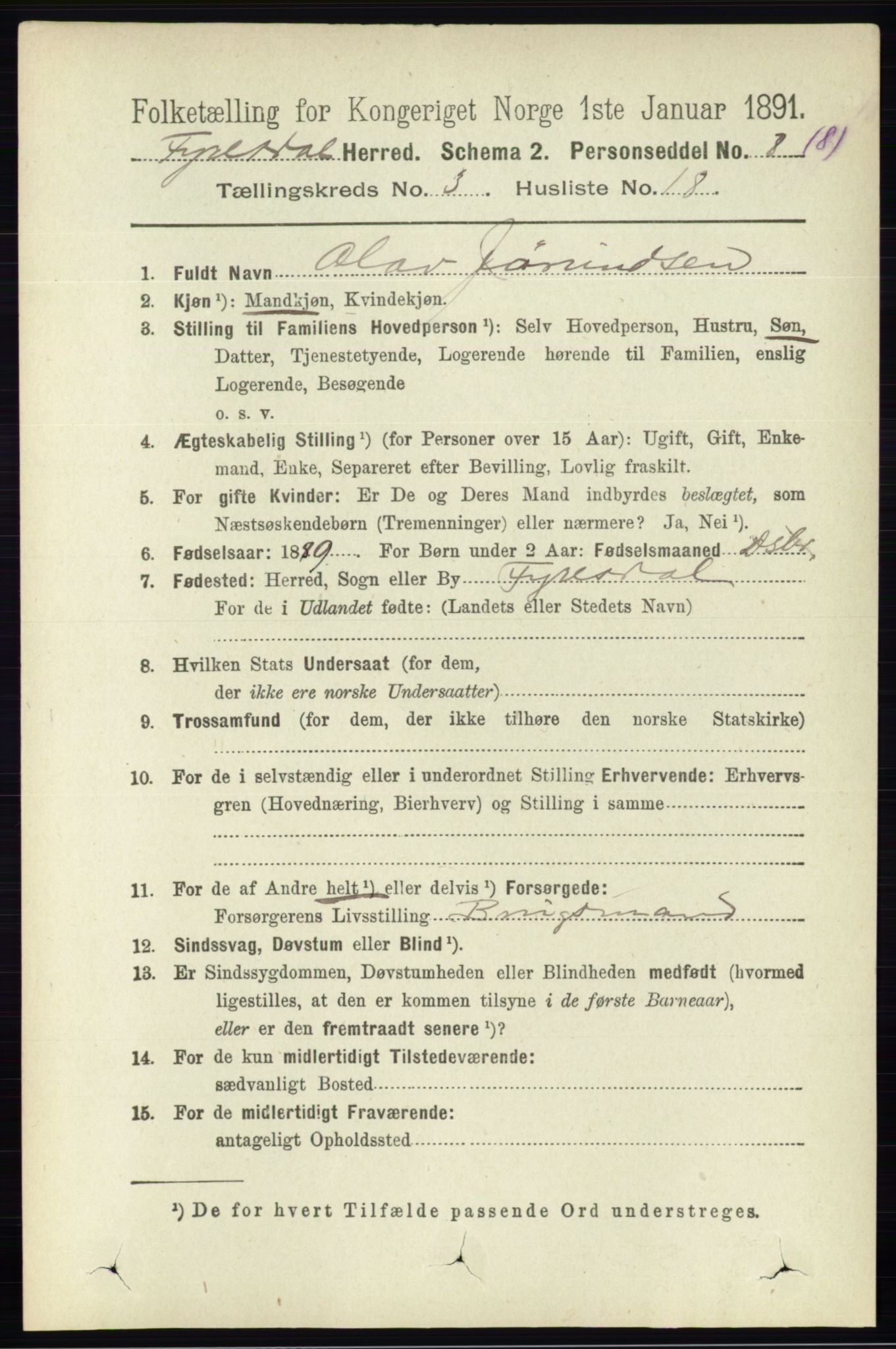 RA, 1891 census for 0831 Fyresdal, 1891, p. 575