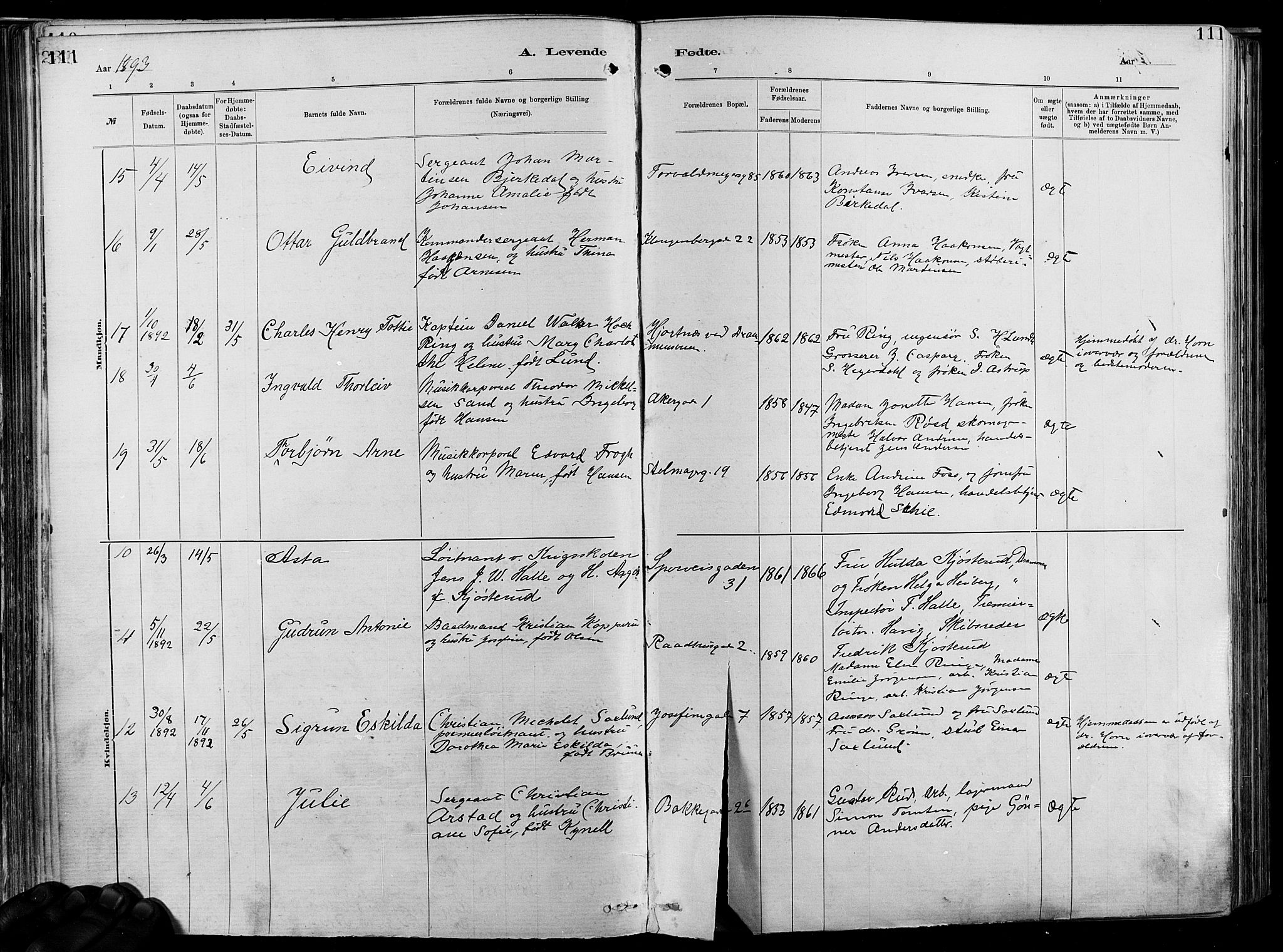 Garnisonsmenigheten Kirkebøker, AV/SAO-A-10846/F/Fa/L0012: Parish register (official) no. 12, 1880-1893, p. 111