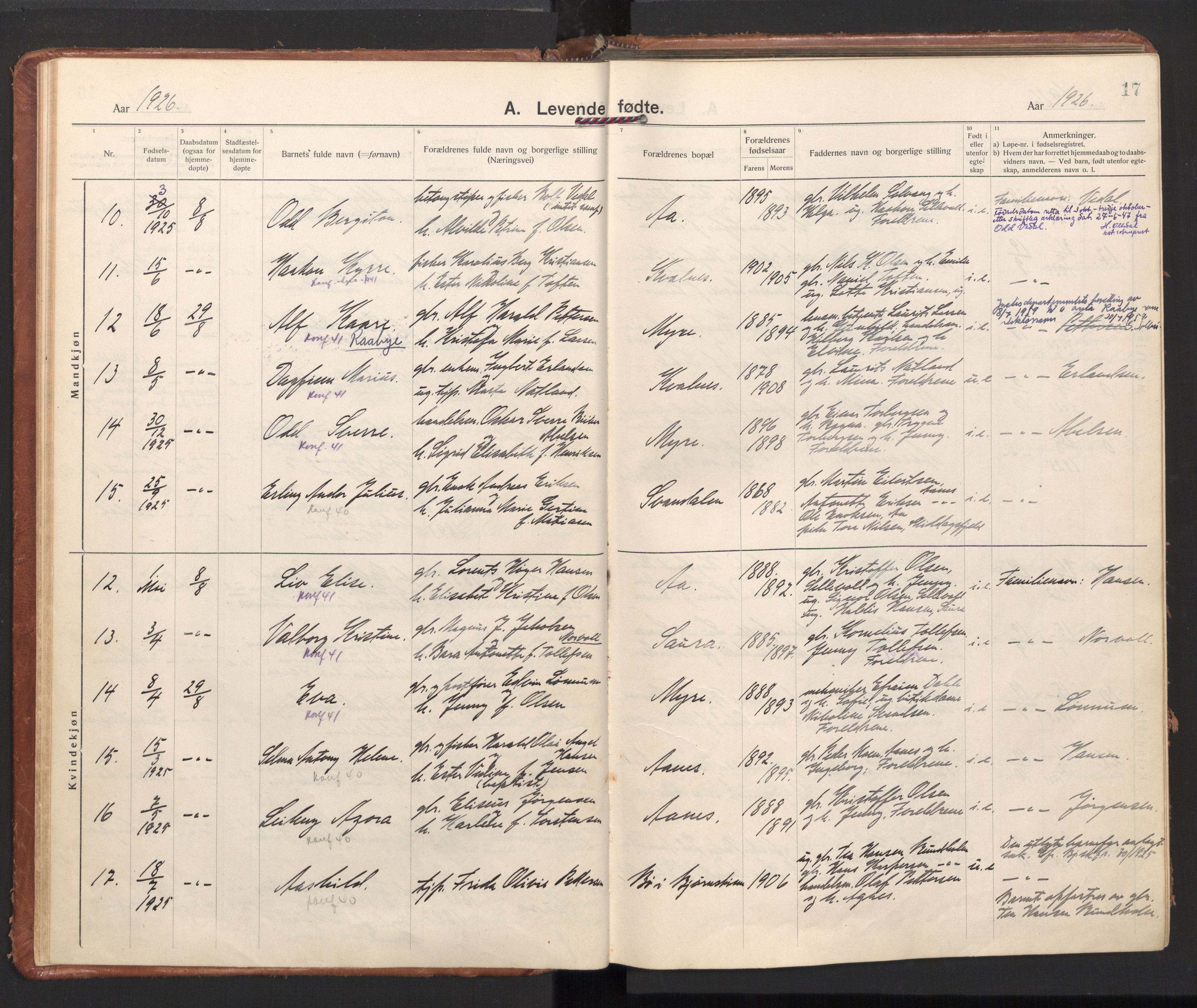 Ministerialprotokoller, klokkerbøker og fødselsregistre - Nordland, SAT/A-1459/897/L1408: Parish register (official) no. 897A15, 1922-1938, p. 17