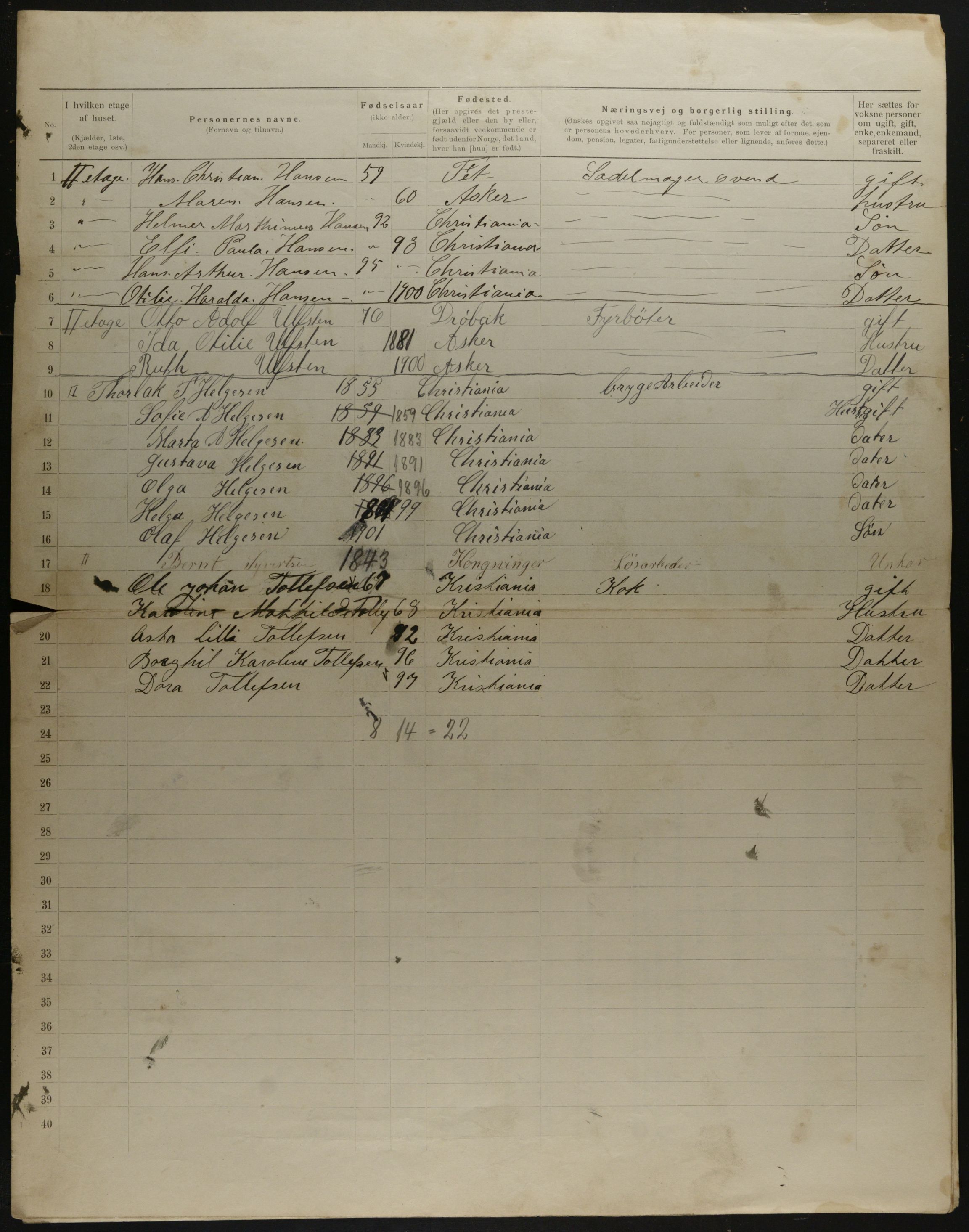 OBA, Municipal Census 1901 for Kristiania, 1901, p. 14817