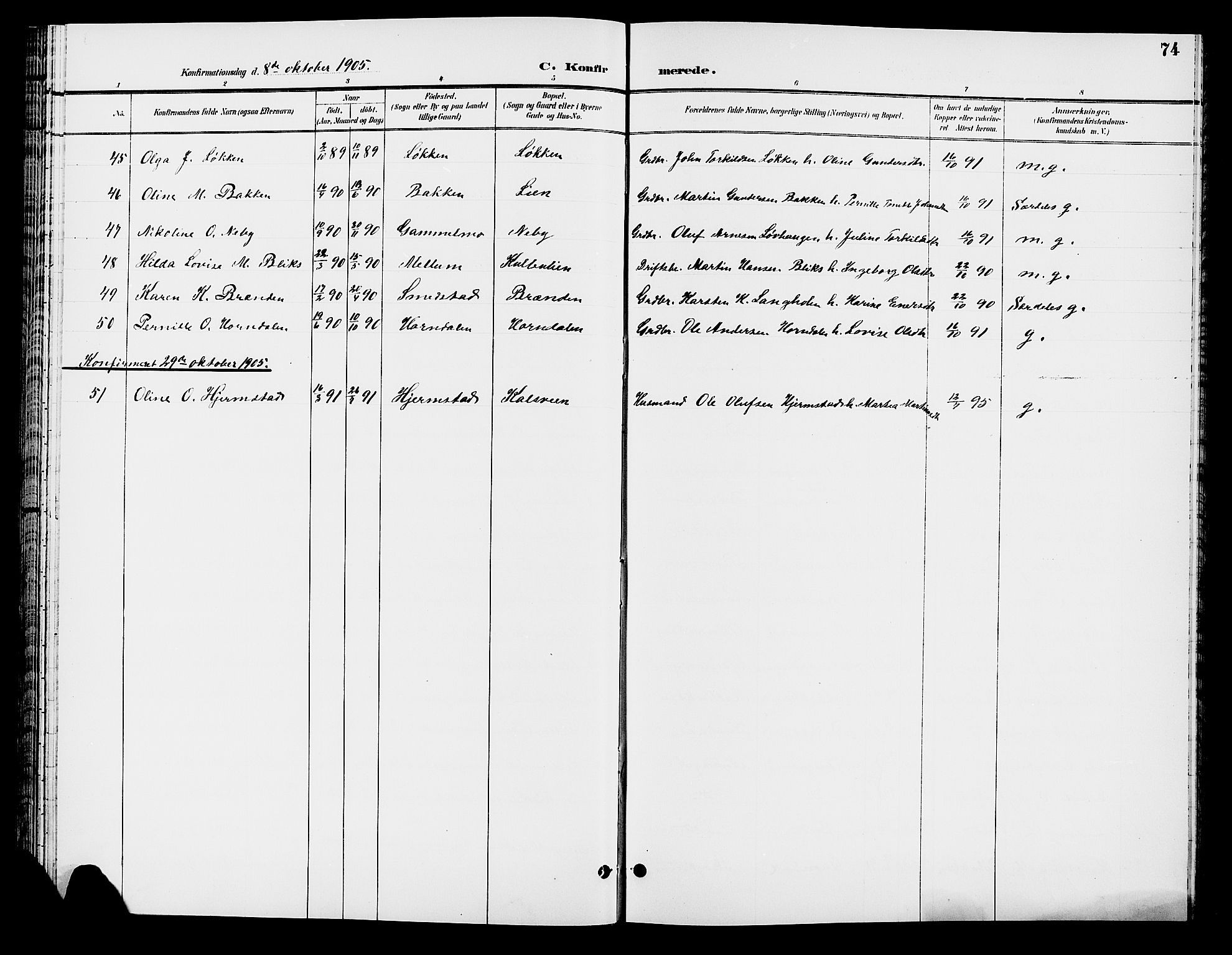 Elverum prestekontor, AV/SAH-PREST-044/H/Ha/Hab/L0007: Parish register (copy) no. 7, 1896-1914, p. 74