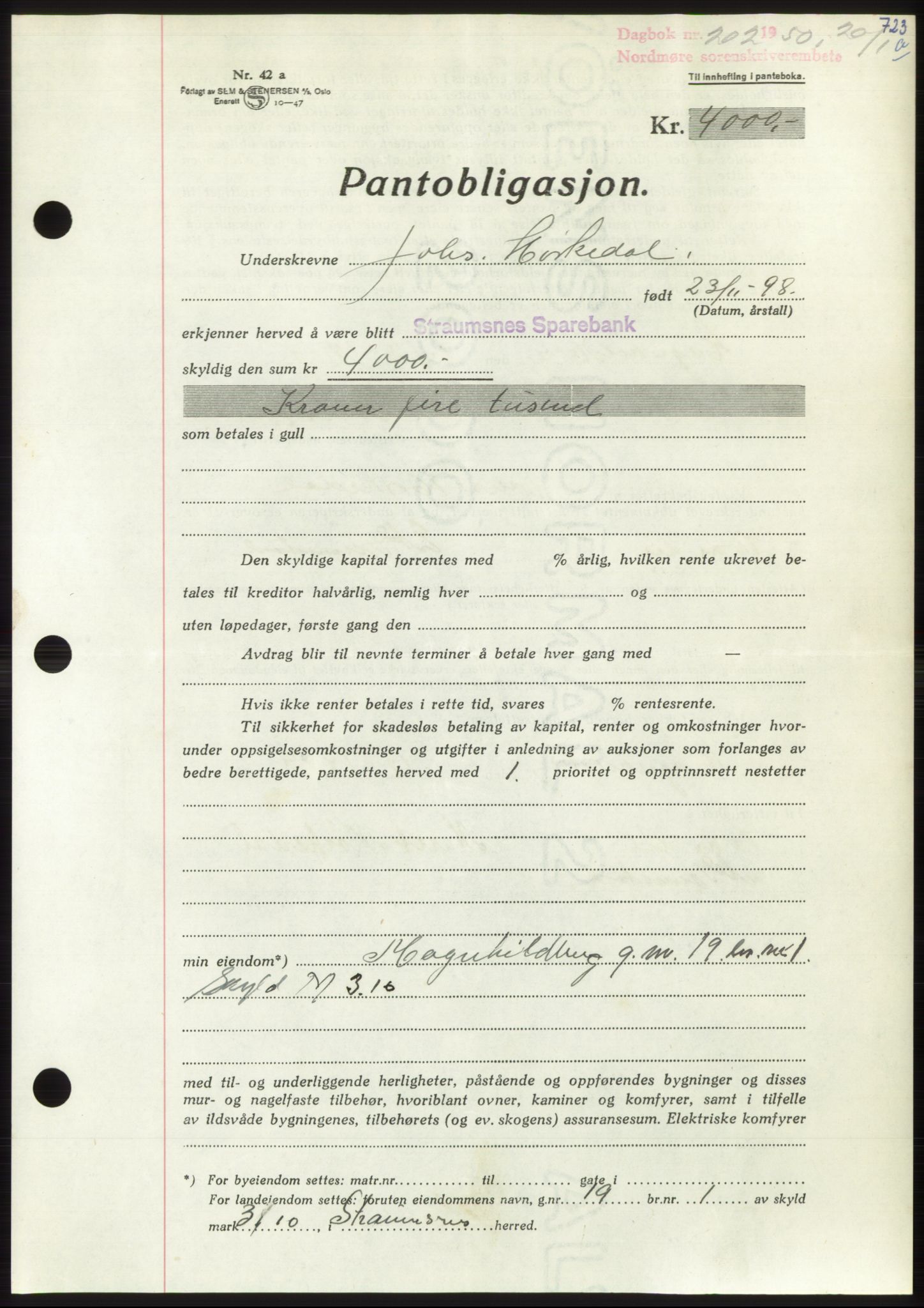 Nordmøre sorenskriveri, AV/SAT-A-4132/1/2/2Ca: Mortgage book no. B103, 1949-1950, Diary no: : 202/1950