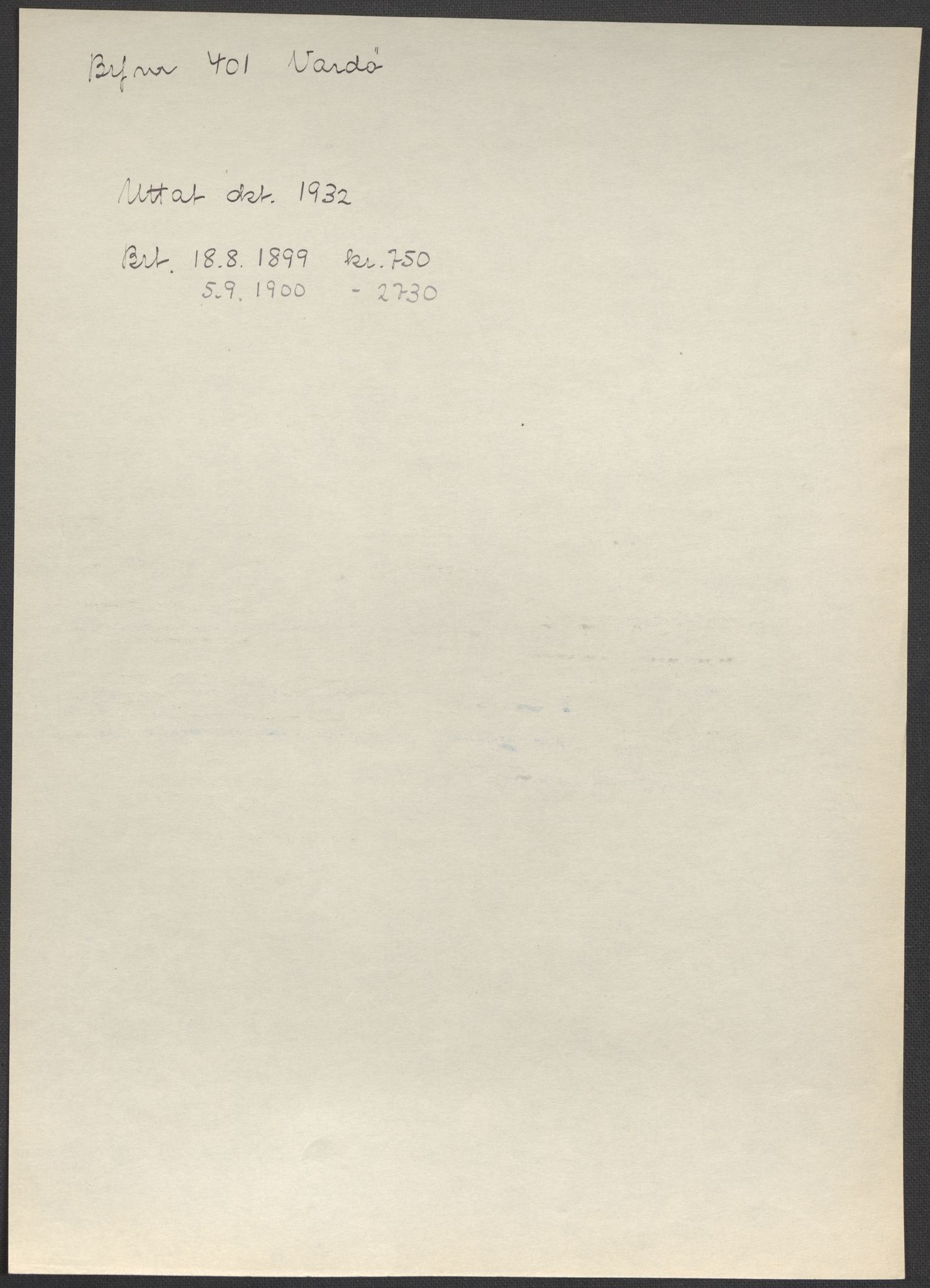 Norges Brannkasse, AV/RA-S-1549/E/Eu/L0019: Branntakster for Vardø by, 1889-1955, p. 19
