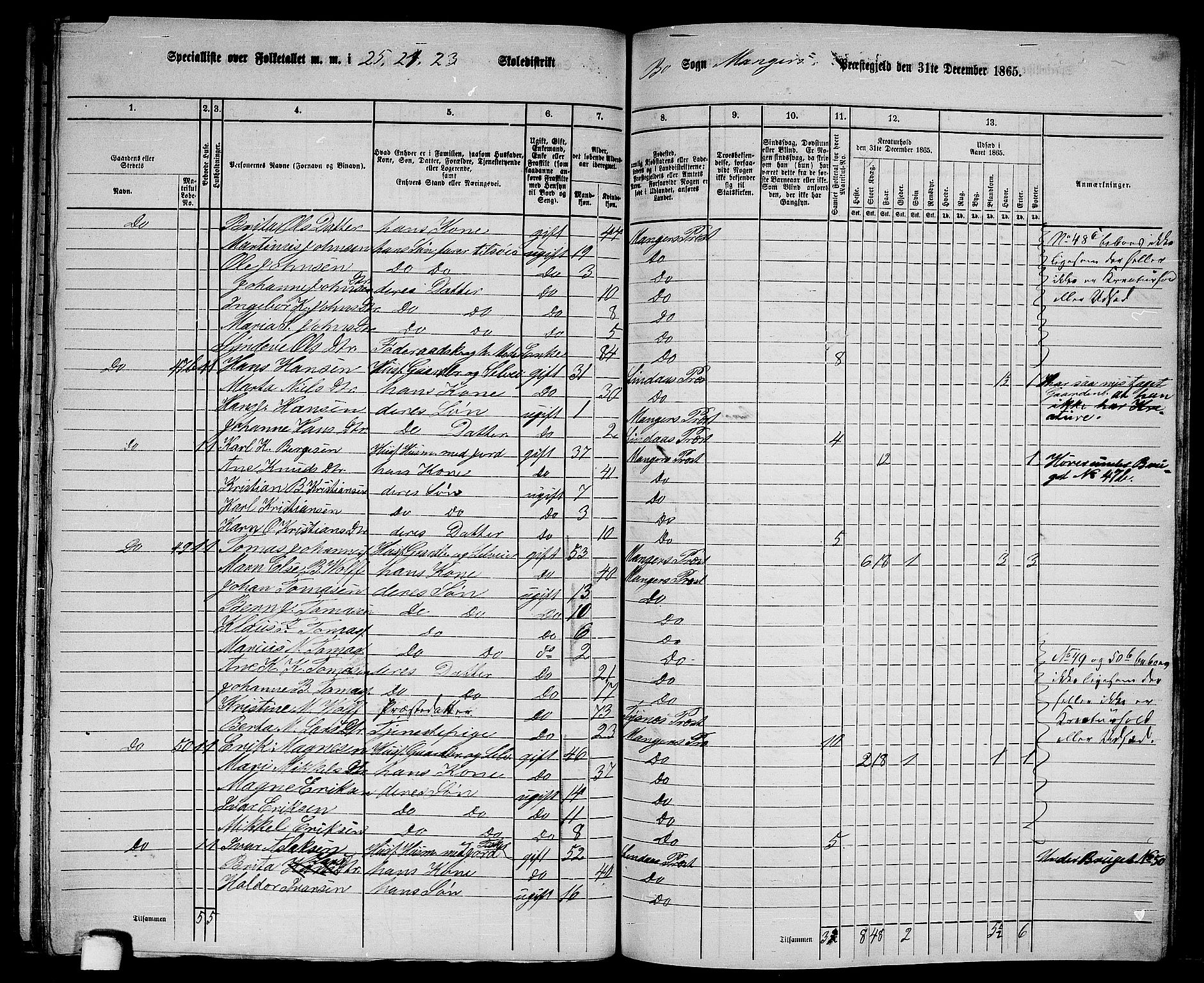 RA, 1865 census for Manger, 1865, p. 262