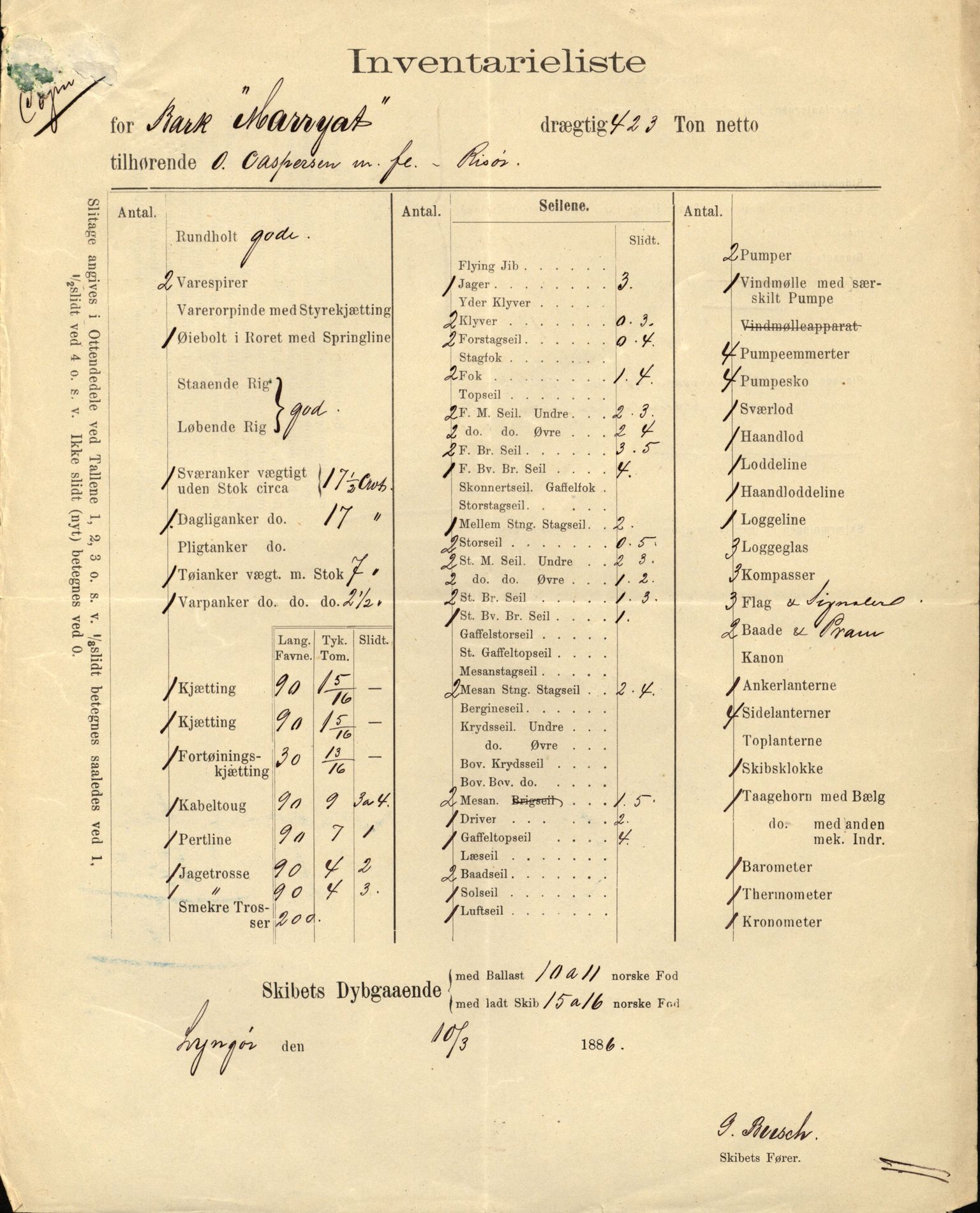 Pa 63 - Østlandske skibsassuranceforening, VEMU/A-1079/G/Ga/L0024/0003: Havaridokumenter / Marrycat, Oscar, Marie, Hurtig, Svalen, Anna, 1889, p. 6