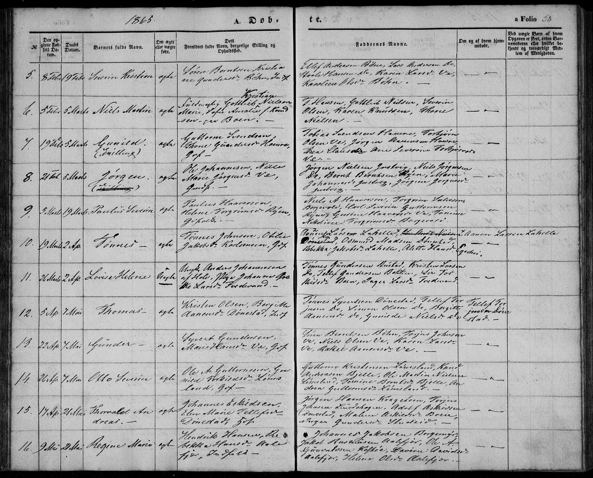 Tveit sokneprestkontor, AV/SAK-1111-0043/F/Fa/L0005: Parish register (official) no. A 5, 1853-1871, p. 58