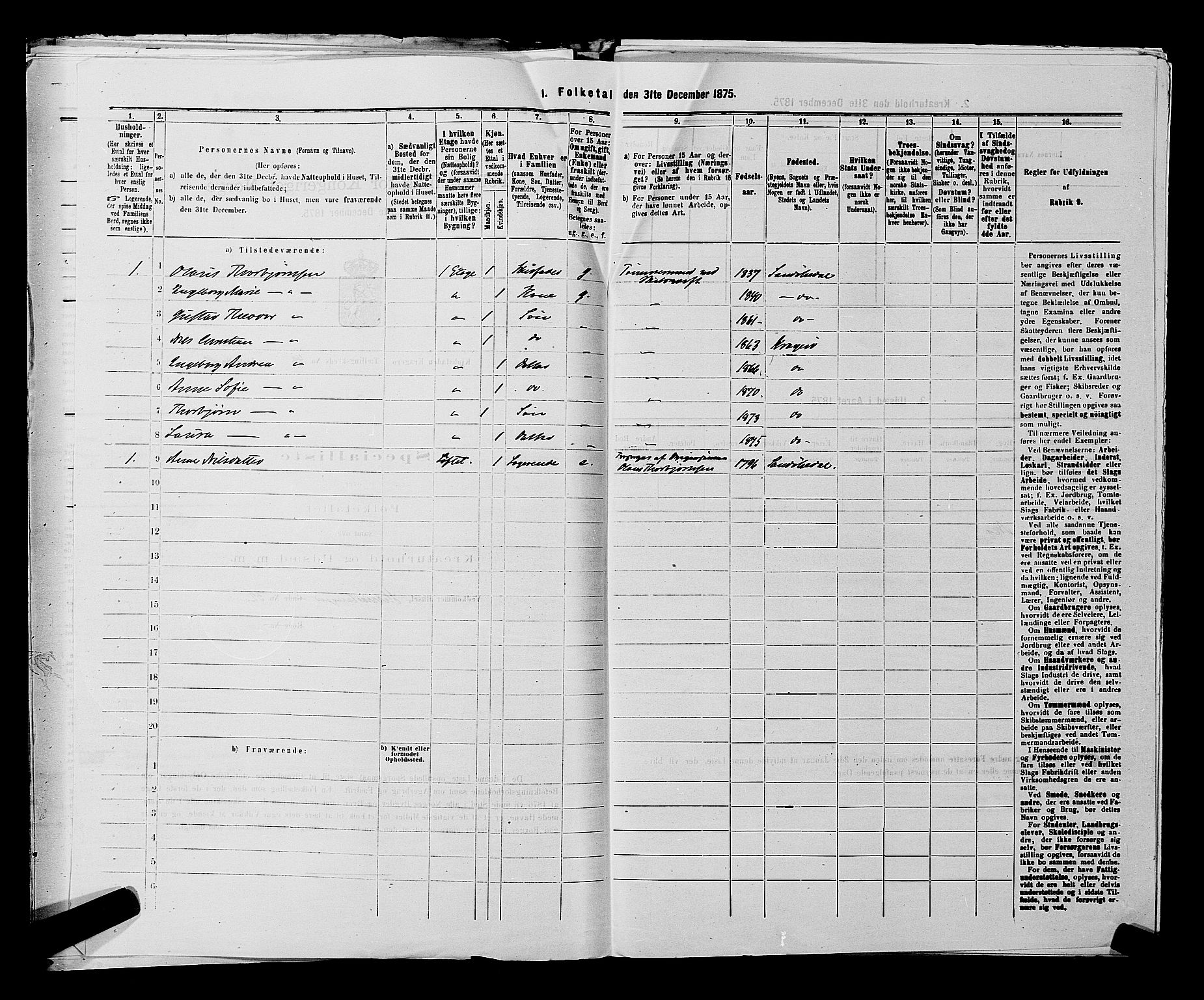 SAKO, 1875 census for 0801P Kragerø, 1875, p. 1078