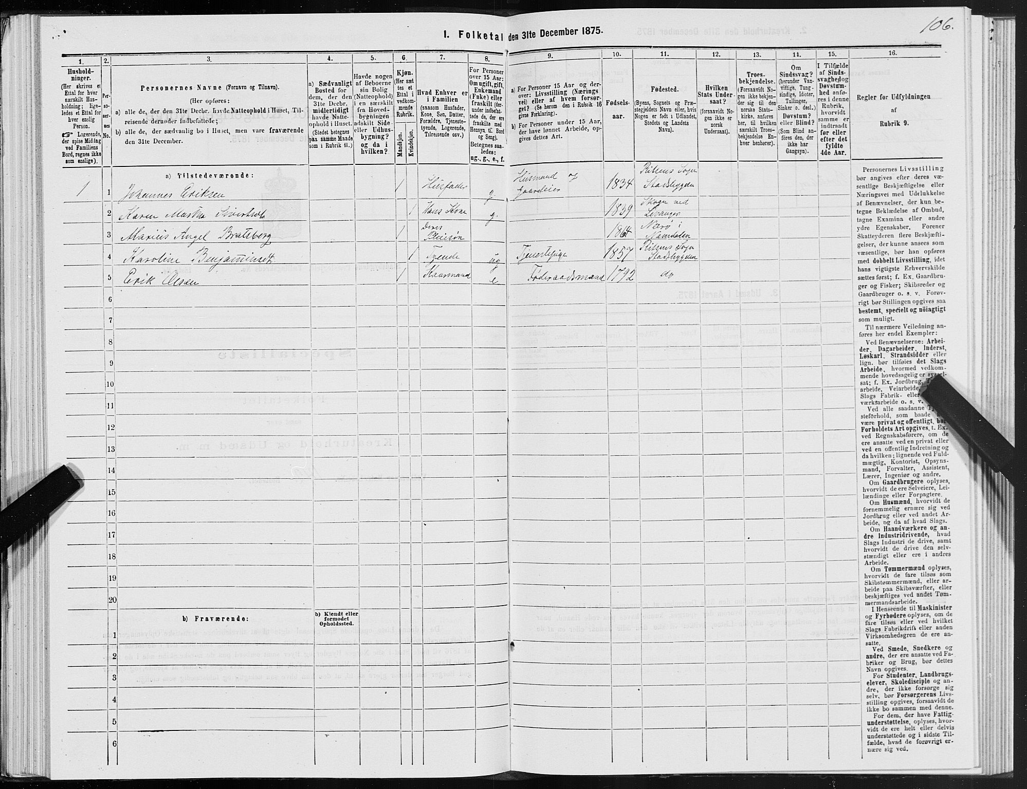 SAT, 1875 census for 1625P Stadsbygd, 1875, p. 3106